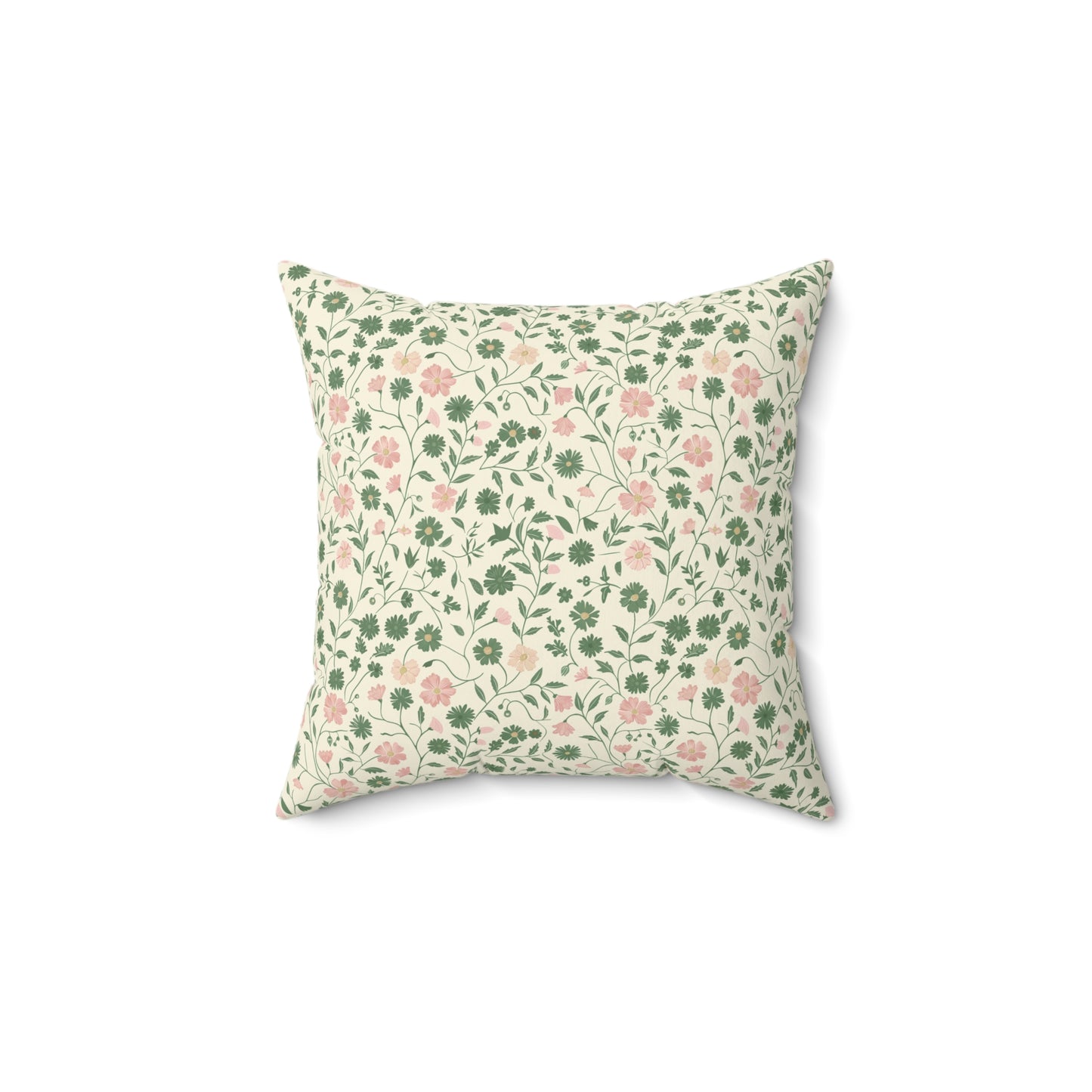 Pink Rose Vine Pattern Pillow | Square Decorative Throw Pillow