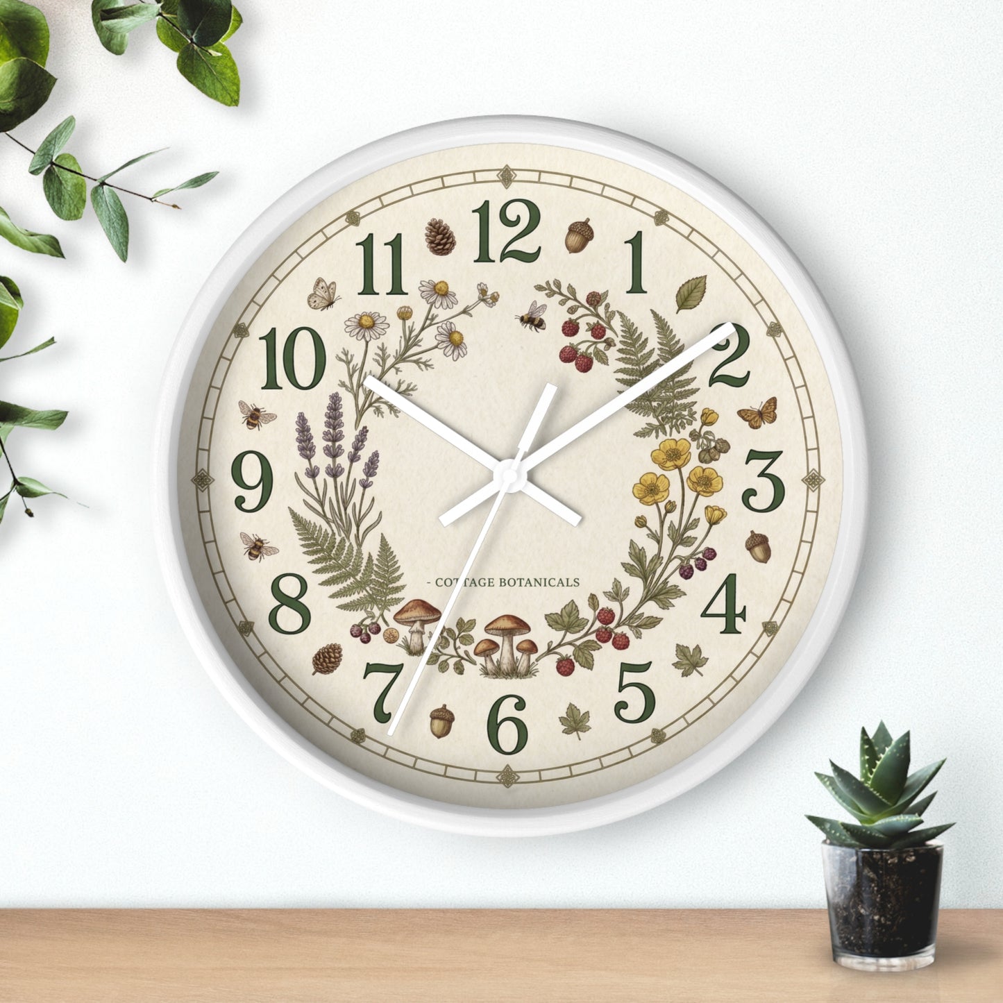 Botanical Wreath Wall Clock | Cottage Floral Timepiece