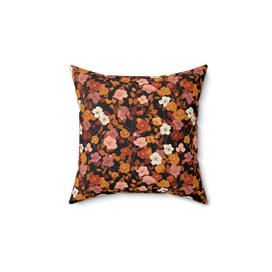 Vintage Floral Pattern Spun Polyester Square Pillow | Rust Orange Botanical Pillow