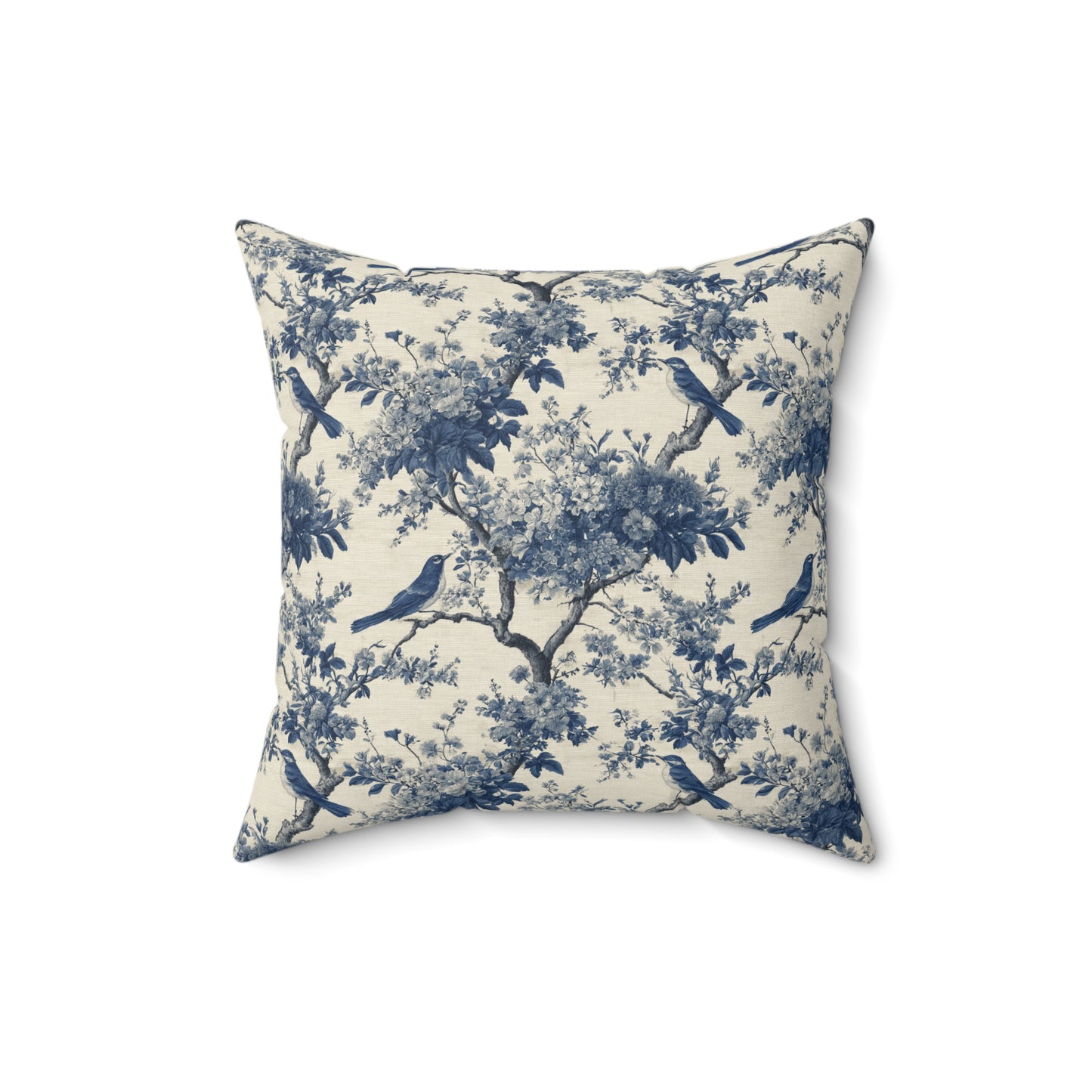Blue Toile de Jouy Bird Pattern Pillow | Decorative Square Pillow
