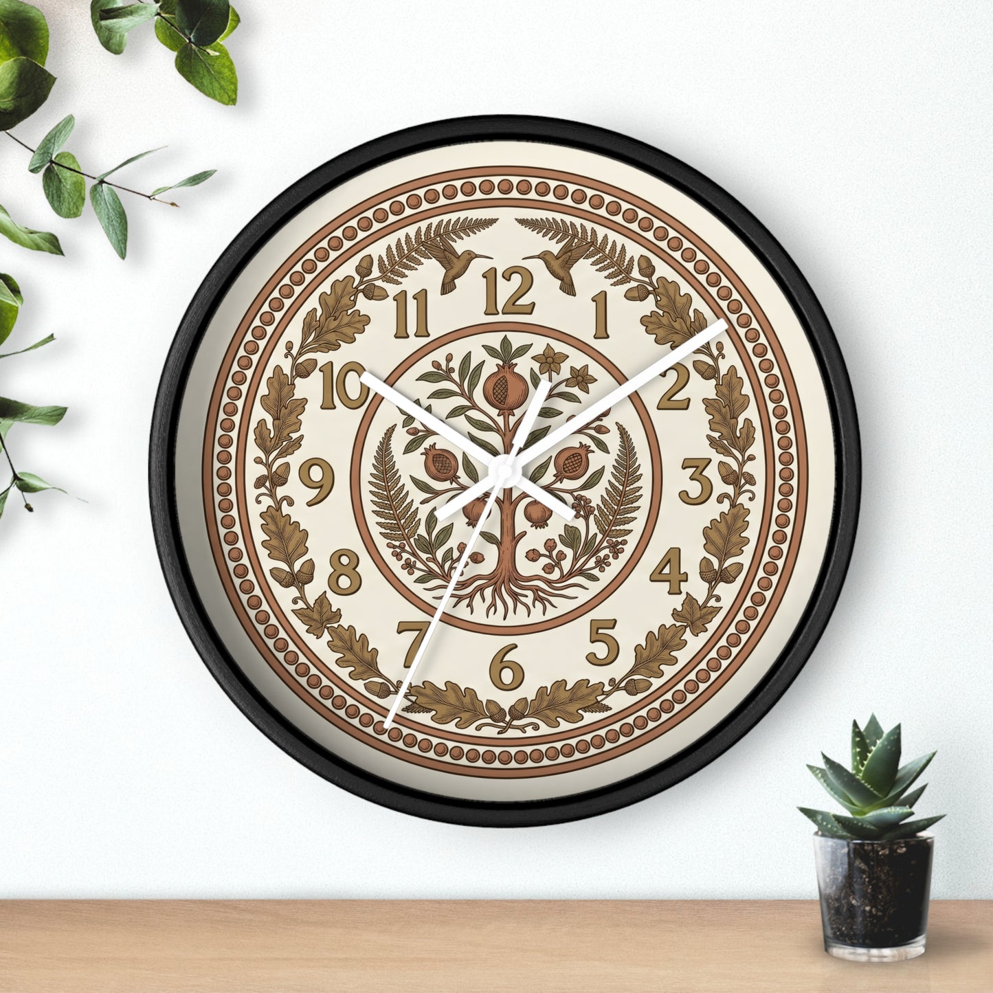 Pomegranate Medallion Wall Clock | Vintage Botanical Folk Art Ornamental