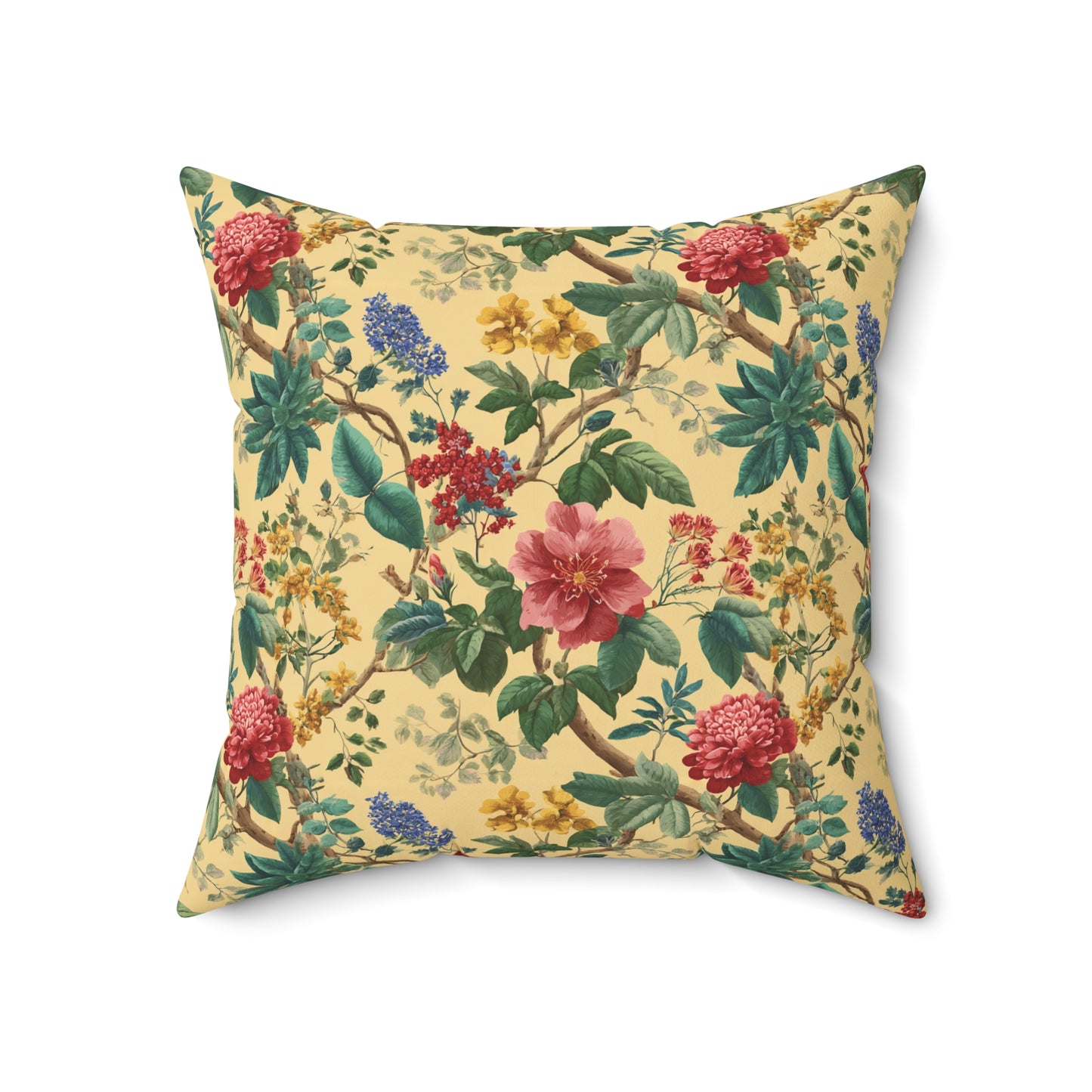 Vintage Floral Pattern Spun Polyester Square Pillow | Botanical Throw Pillow
