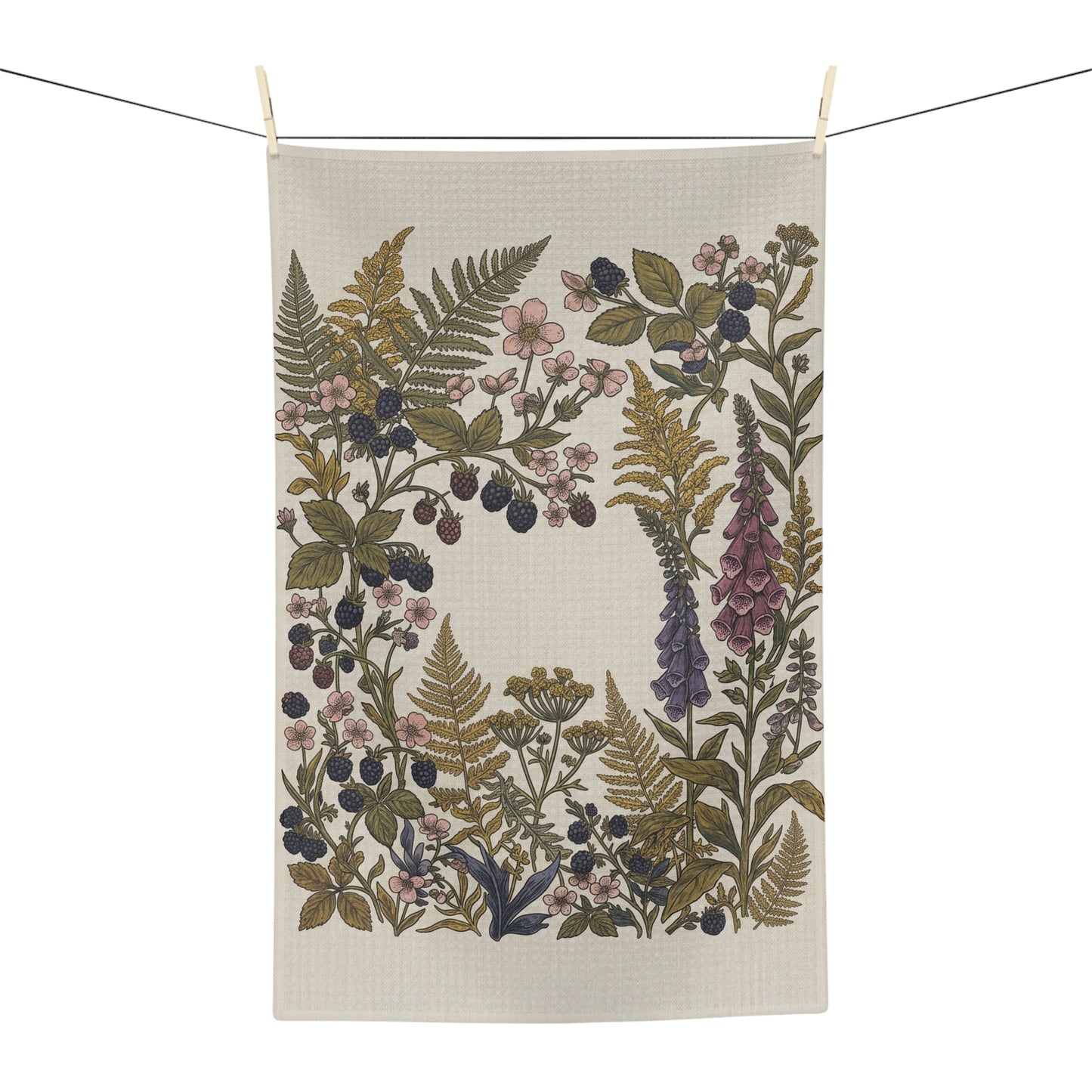 Wildflower and Berry Wreath Tea Towel | Botanical Kitchen Linen