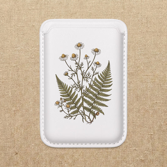 Pressed Fern and Chamomile Illustration Vegan Wallet | MagSafe Compatible