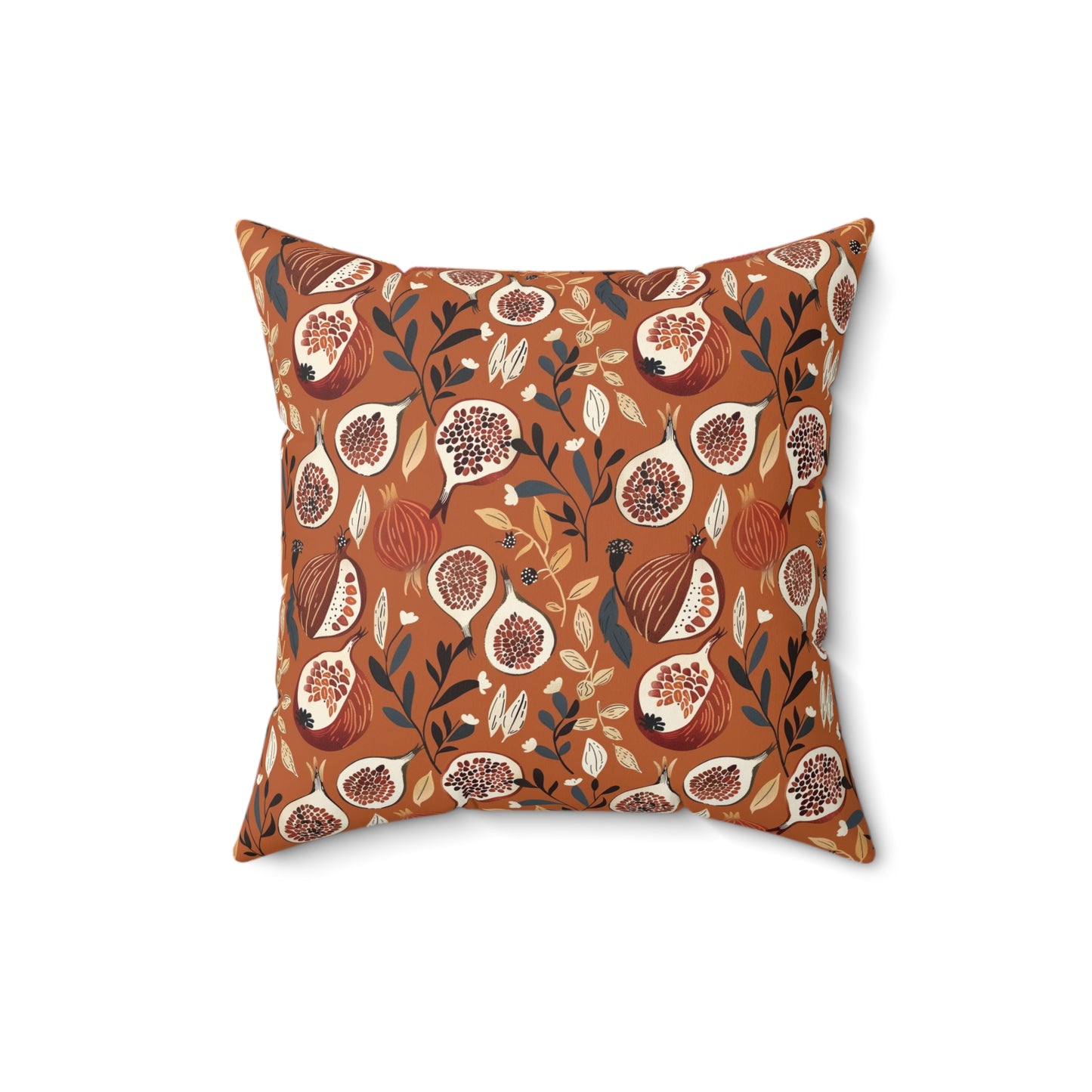 Autumn Fig Pattern Pillow | Rust Botanical Throw Pillow