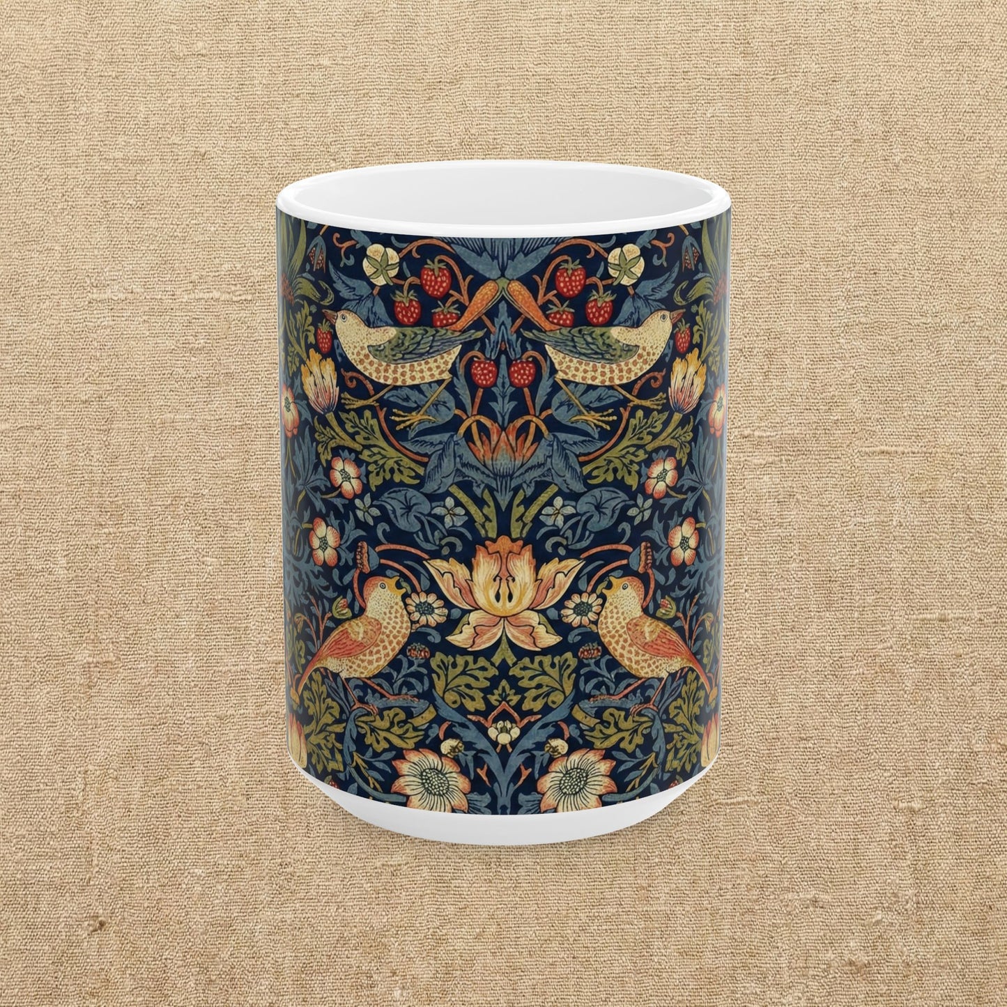William Morris Style Strawberry Thief Pattern Mug | Bird Floral Ceramic Mug