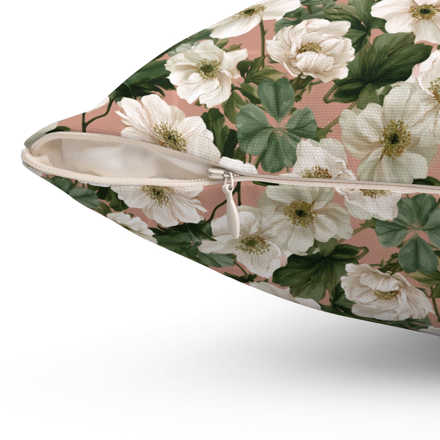 Vintage Floral Pattern Pillow | Square Throw Pillow, Botanical White Anemone Flowers Design