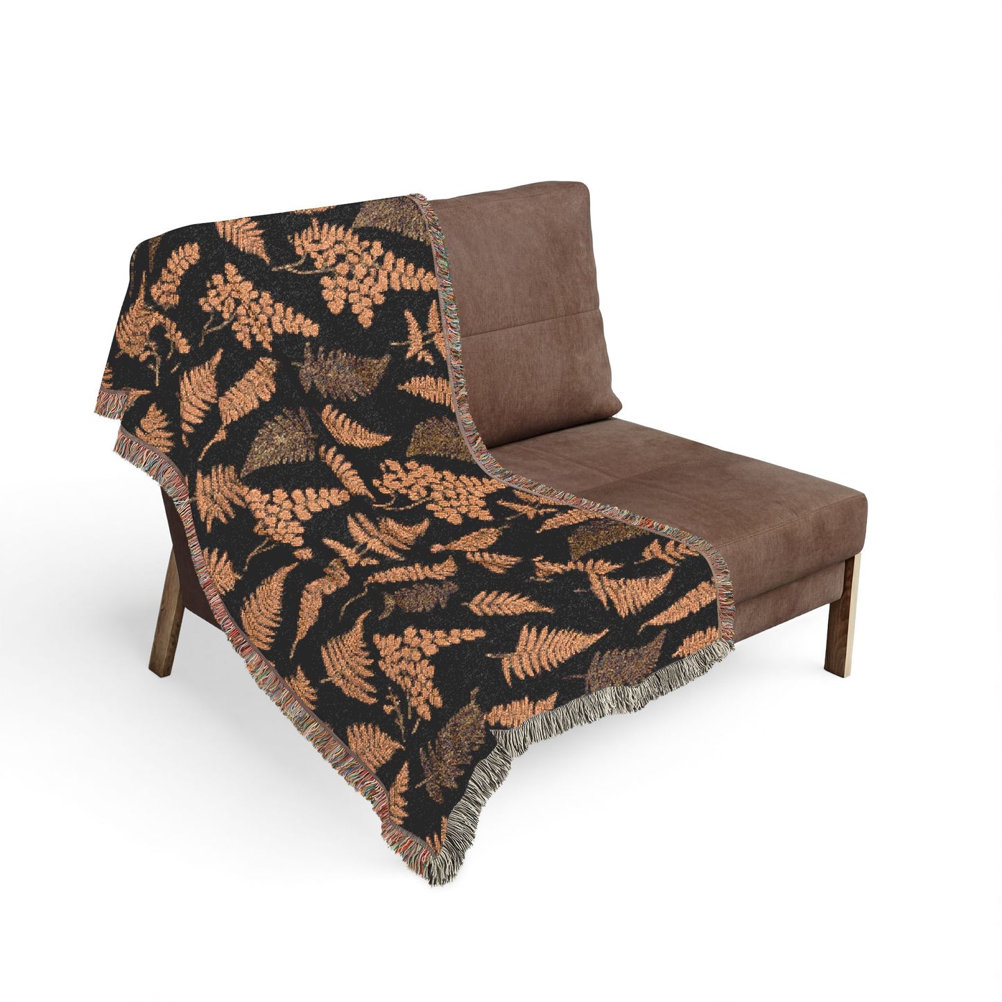 Dark Botanical Pattern Woven Blanket | Rustic Woodland Tapestry Throw