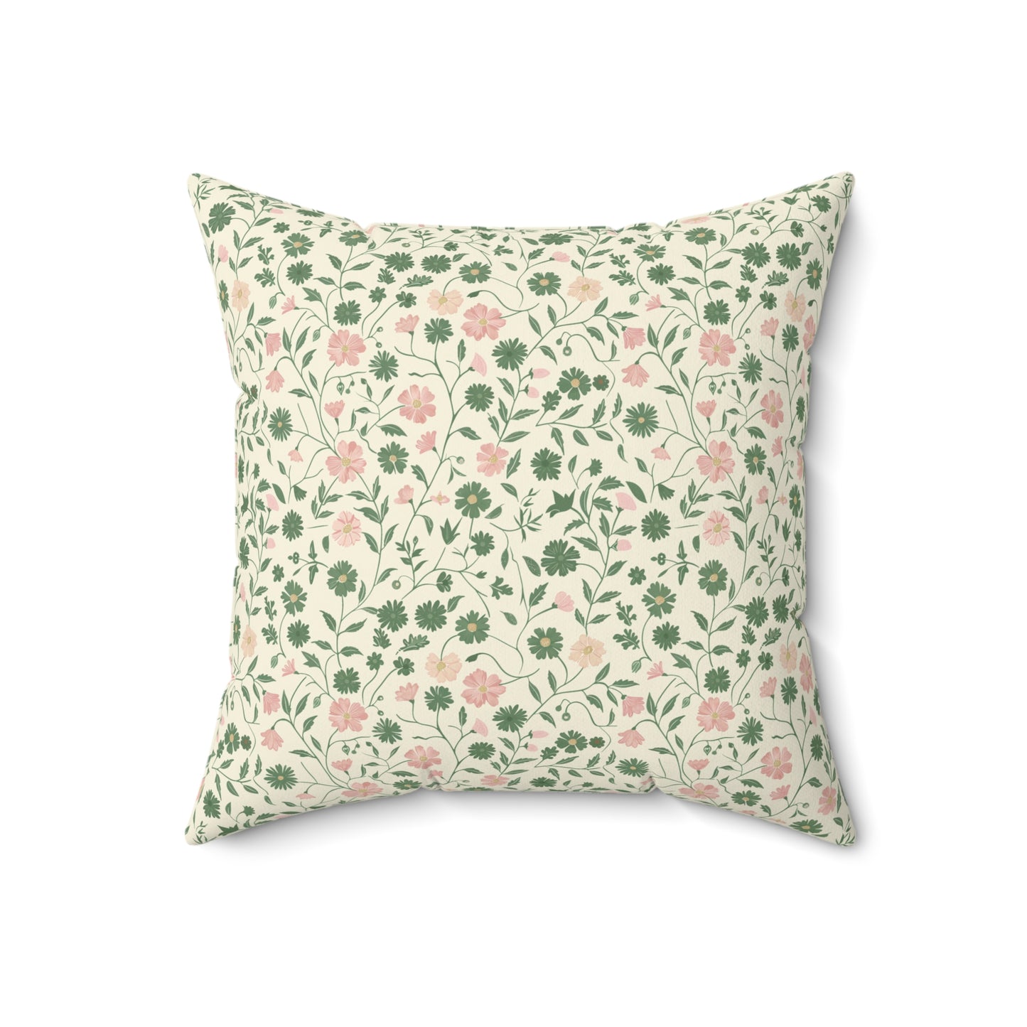 Pink Rose Vine Pattern Pillow | Square Decorative Throw Pillow