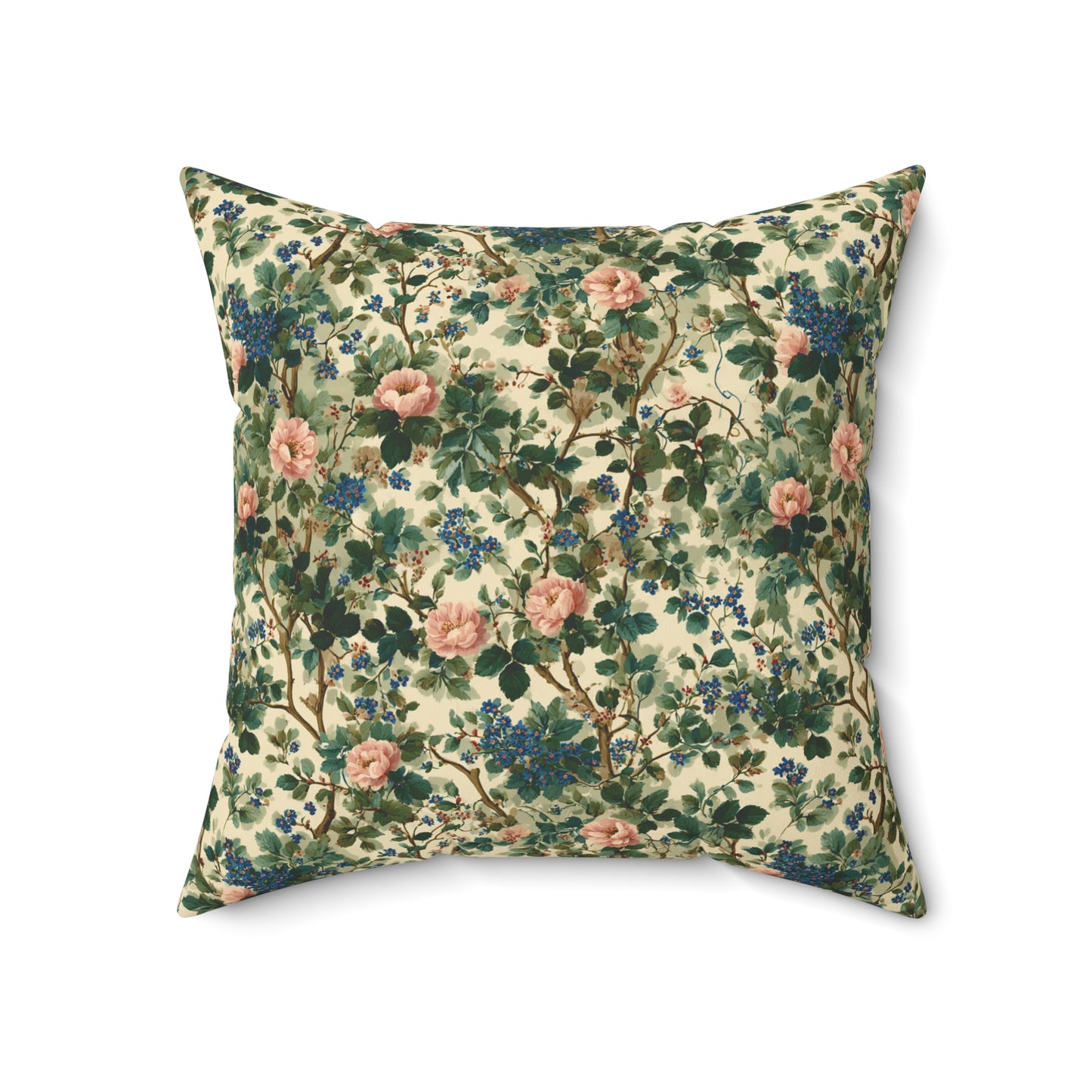 Vintage Floral Pattern Pillow | Pink Roses Green Vines Square Pillow