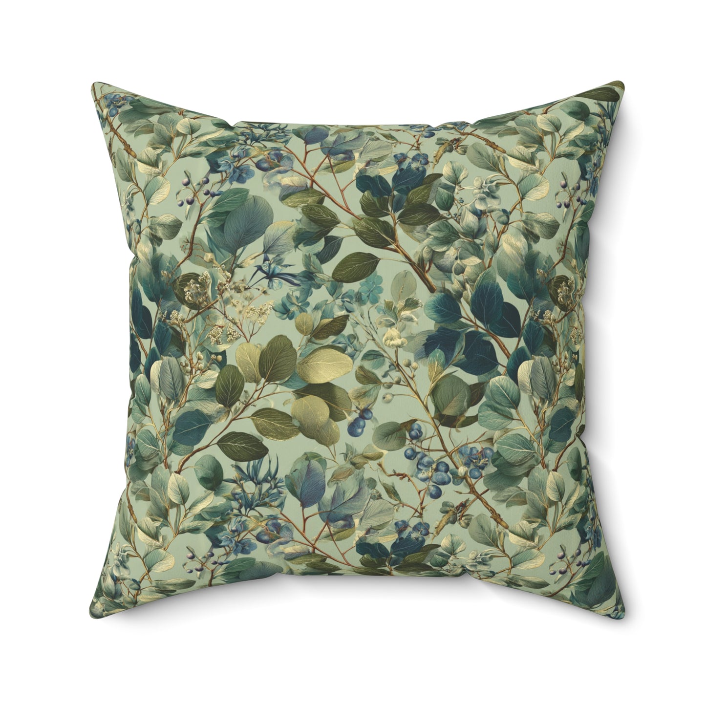 Vintage Botanical Leaves Pillow | Green Floral Throw Pillow