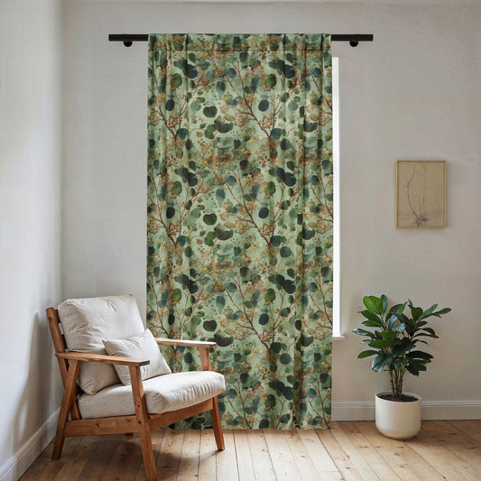 Eucalyptus Branches Sheer Window Curtain | Green Botanical Sheer