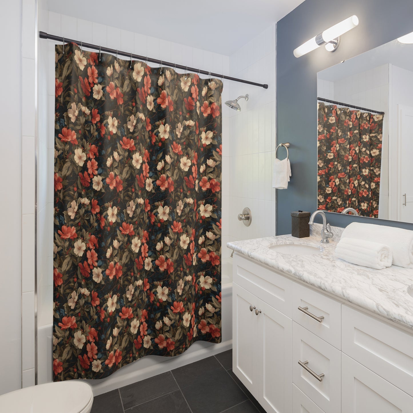 Vintage Floral Pattern Shower Curtain | Dark Botanical Blooms