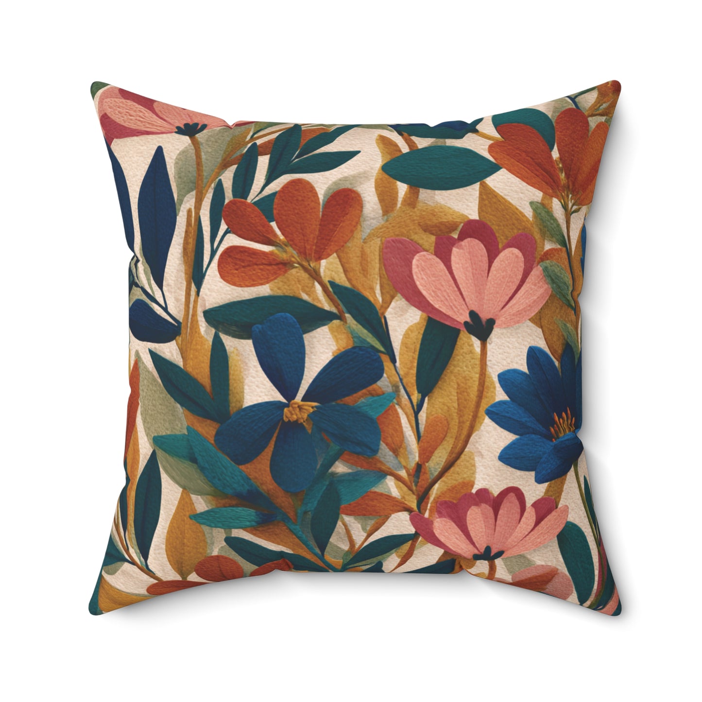 Autumn Floral Pattern Pillow | Botanical Throw Pillow, Colorful Leaves