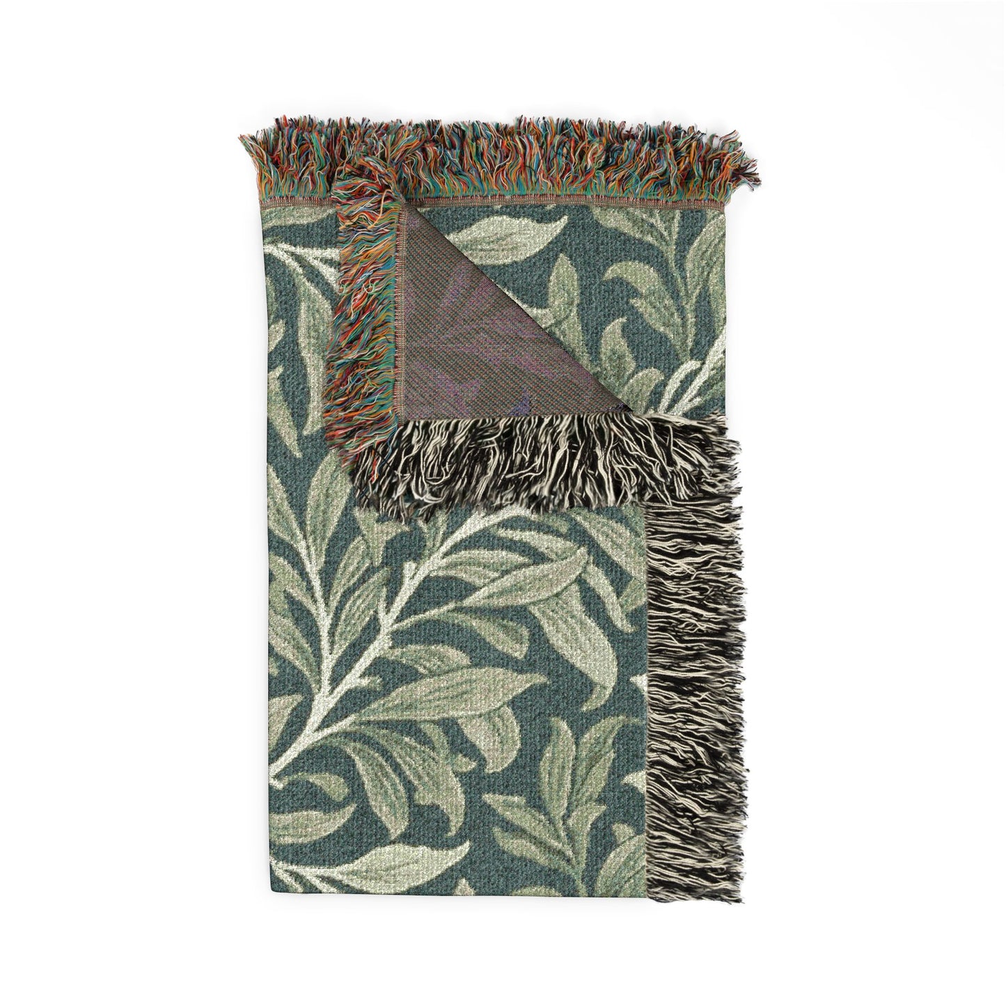 Olive Leaf Pattern Woven Blanket | Botanical Throw, Tapestry Fringe