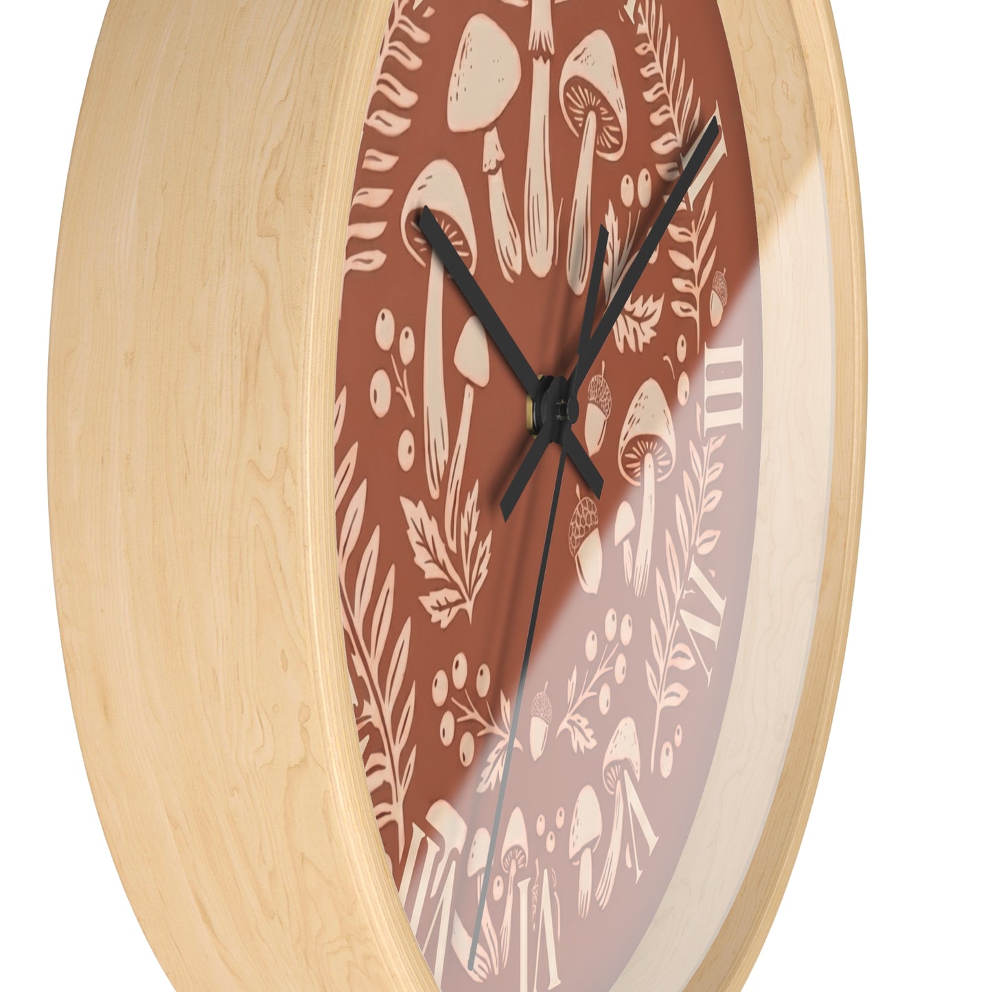 Mushroom Wreath Wall Clock | Botanical Fungi Illustration, Roman Numerals