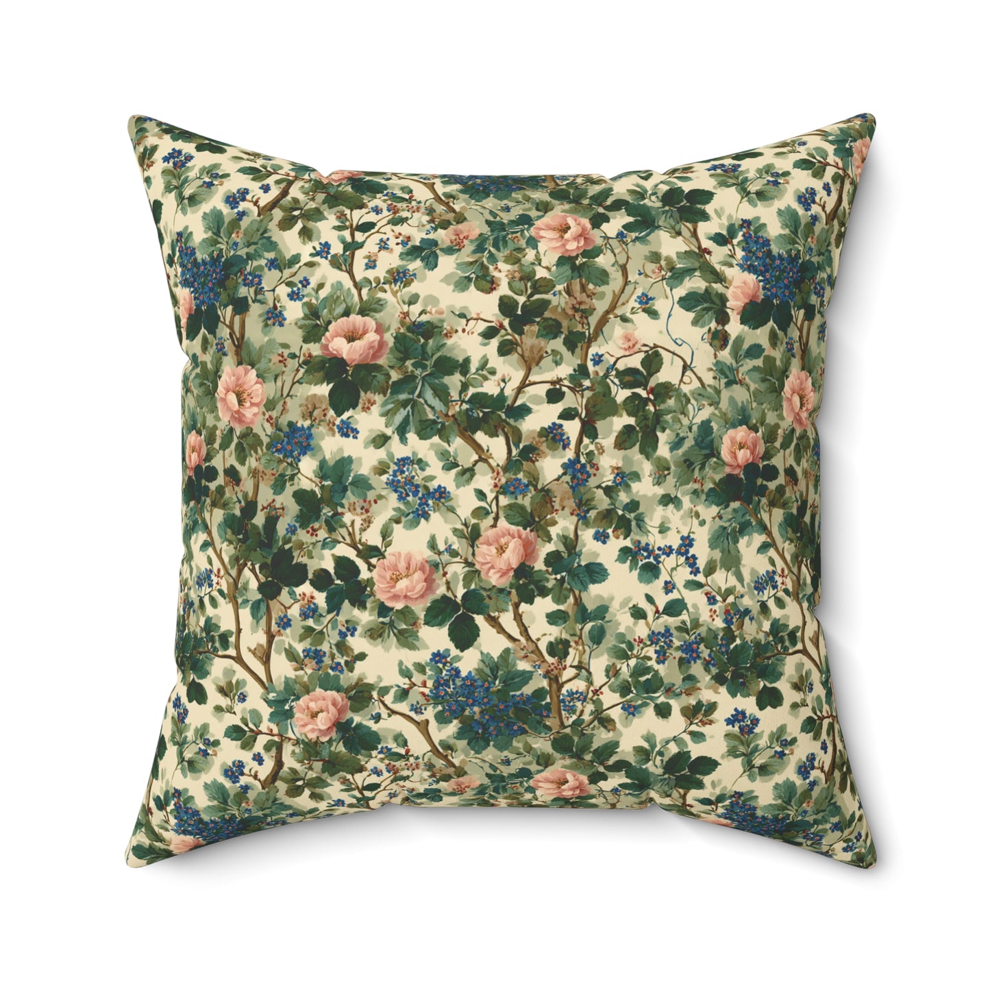 Vintage Floral Pattern Pillow | Pink Roses Green Vines Square Pillow