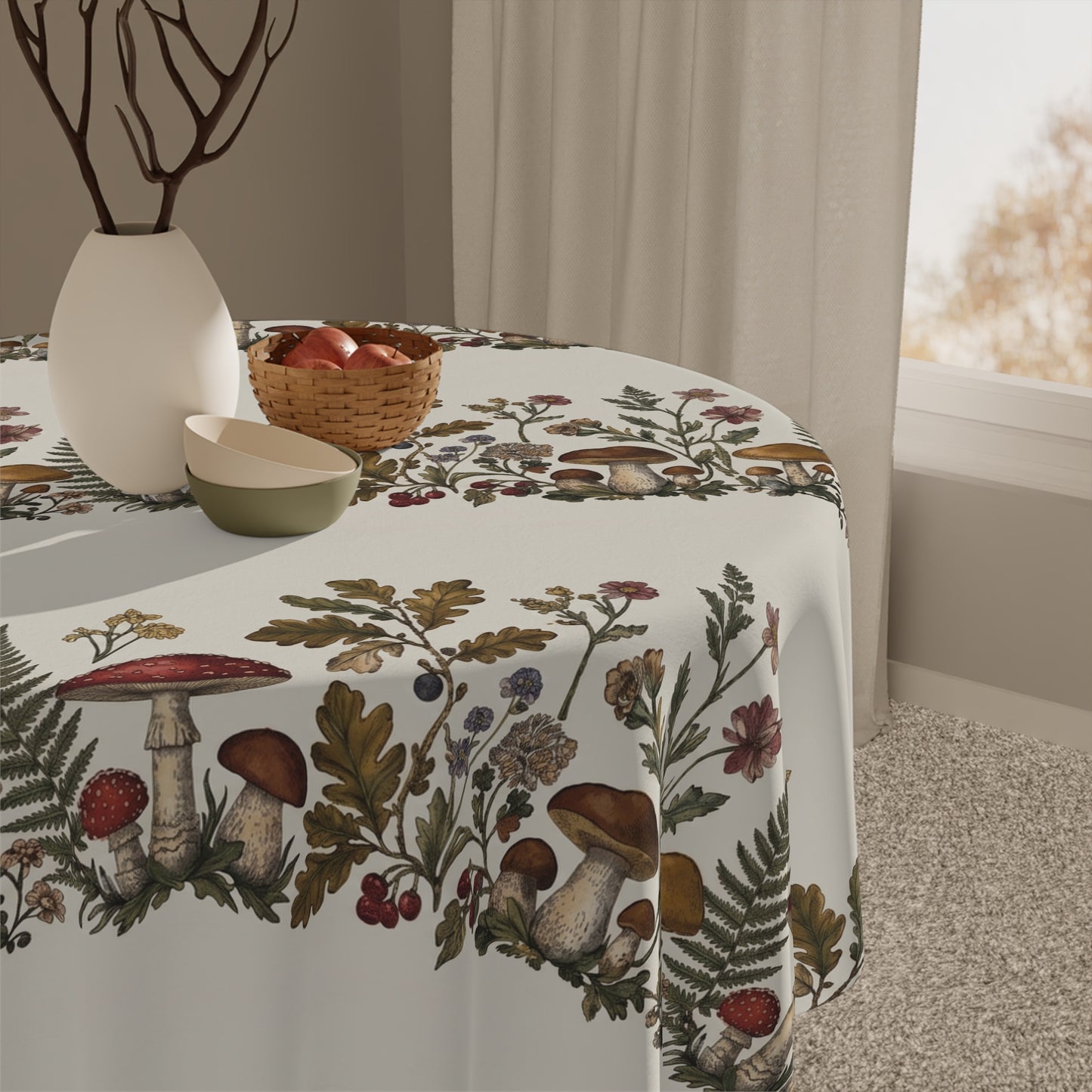 Woodland Mushroom Stripe Tablecloth | Autumn Forest Foliage