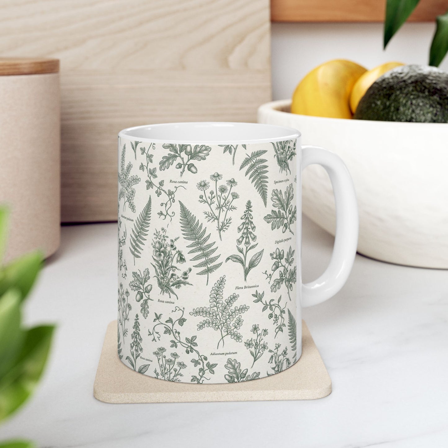 Vintage Botanical Ferns Mug | Green Floral Ceramic Mug