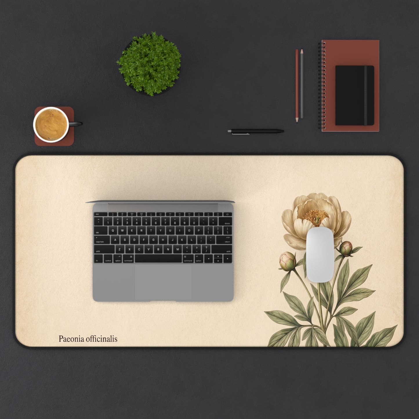 Vintage Peony Illustration Desk Mat | Botanical Floral Mousepad