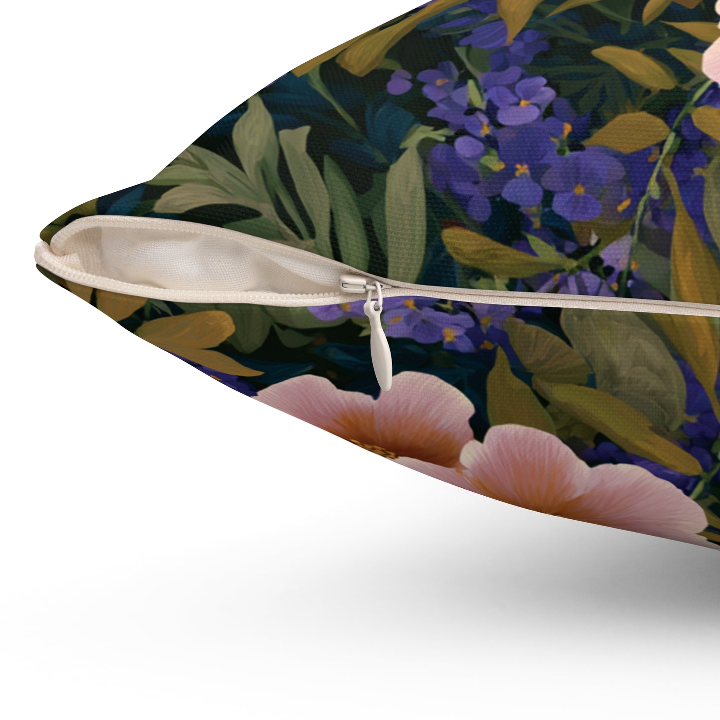 Peach Wildflower Pattern Pillow | Floral Botanical Throw Pillow, Dark Navy Background