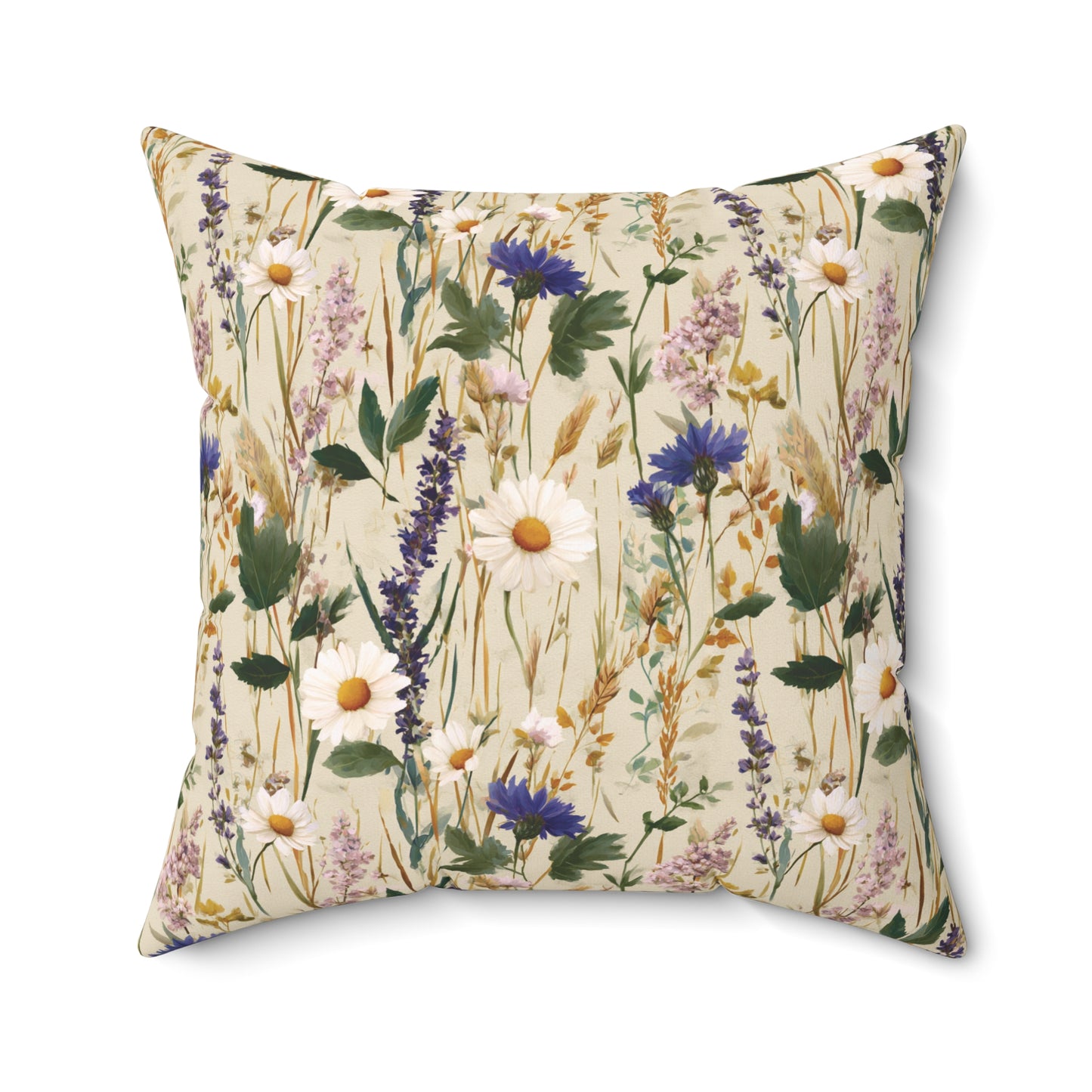 Wildflower Meadow Pillow | Daisies & Lavender Square Pillow