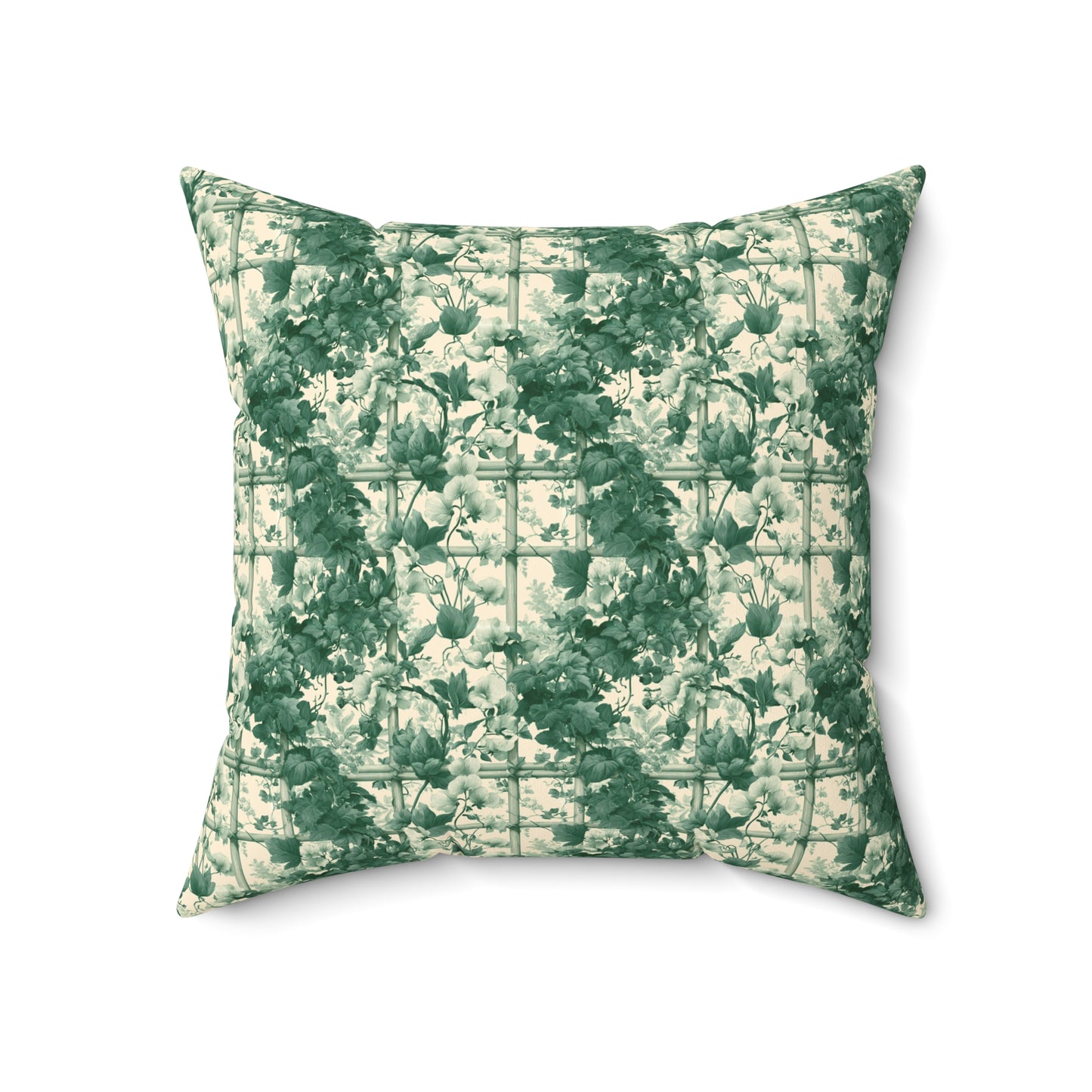 Green Floral Toile Pillow | Botanical Pattern Square Pillow
