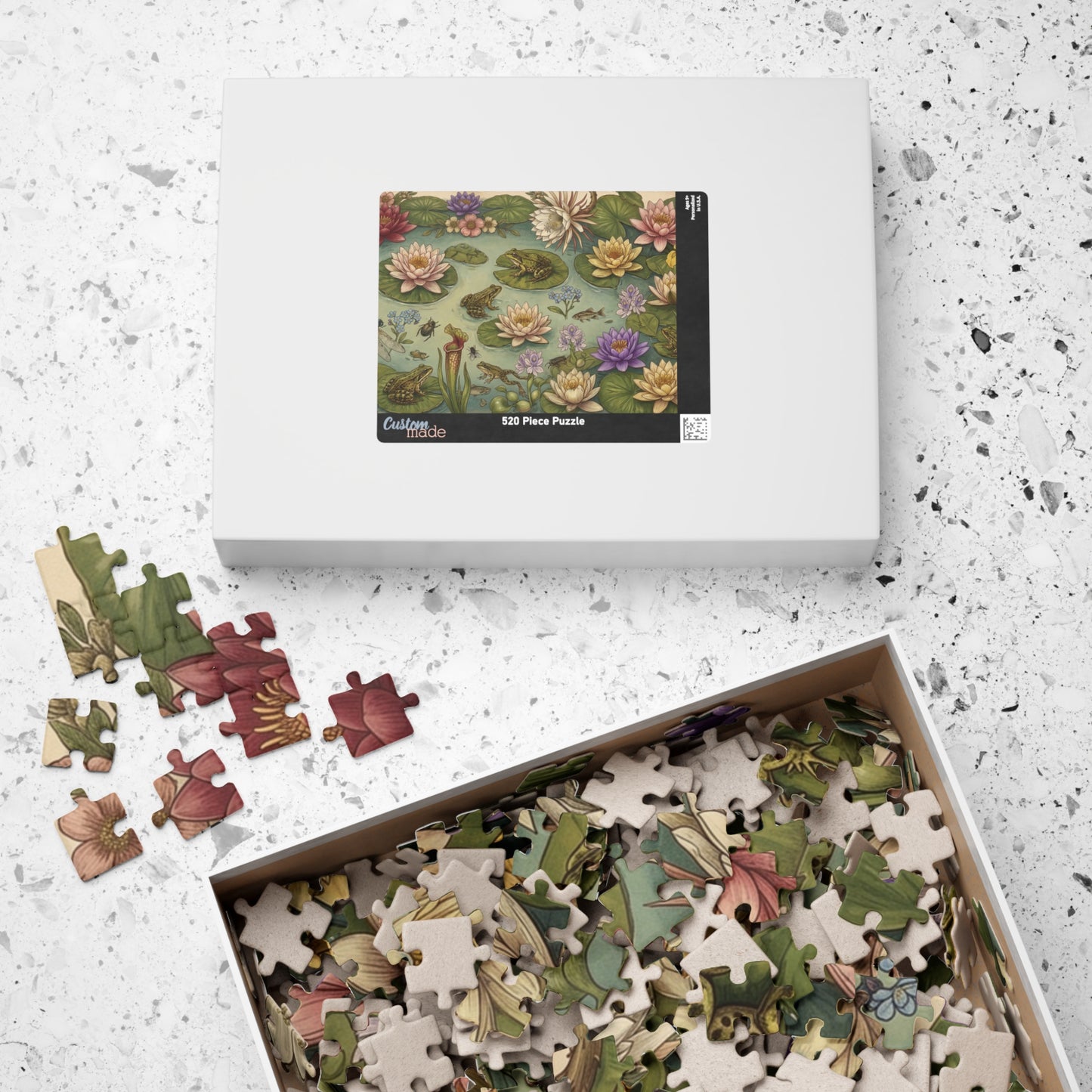Frogs and Waterlilies Puzzle 110, 252, 520, 1014-piece | Botanical Pond Jigsaw