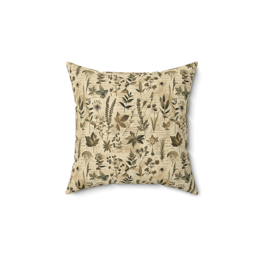 Vintage Botanical Pattern Pillow | Neutral Floral Accent Pillow