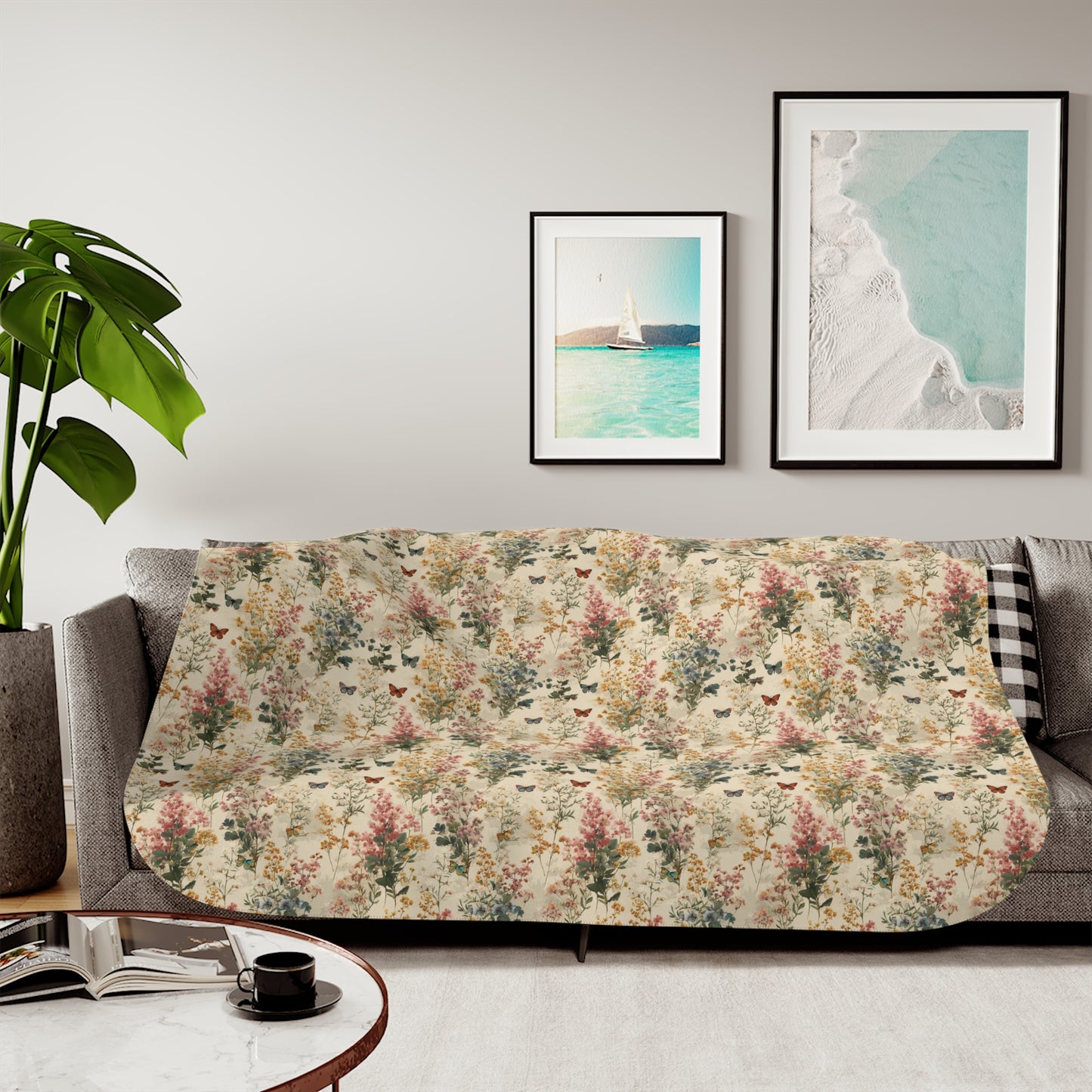 Vintage Floral Forest Sherpa Blanket | Cozy Fleece Backing