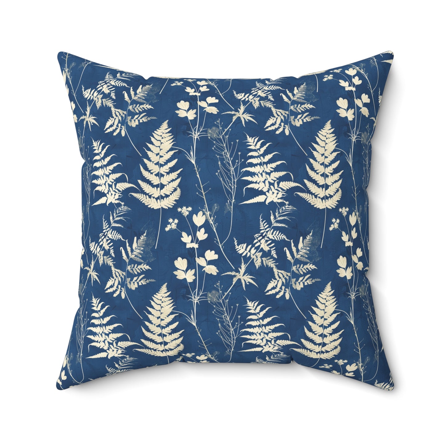 Indigo Fern Botanical Print Pillow | Blue Nature Throw Pillow