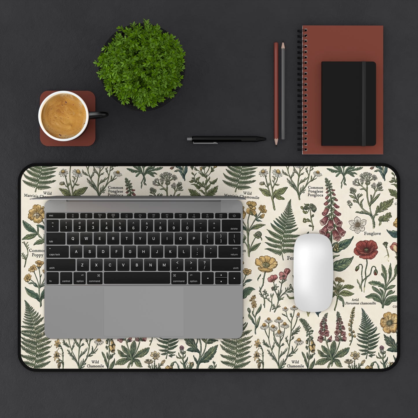 Vintage Botanical Print Desk Mat | Floral Herb Garden Mouse Pad