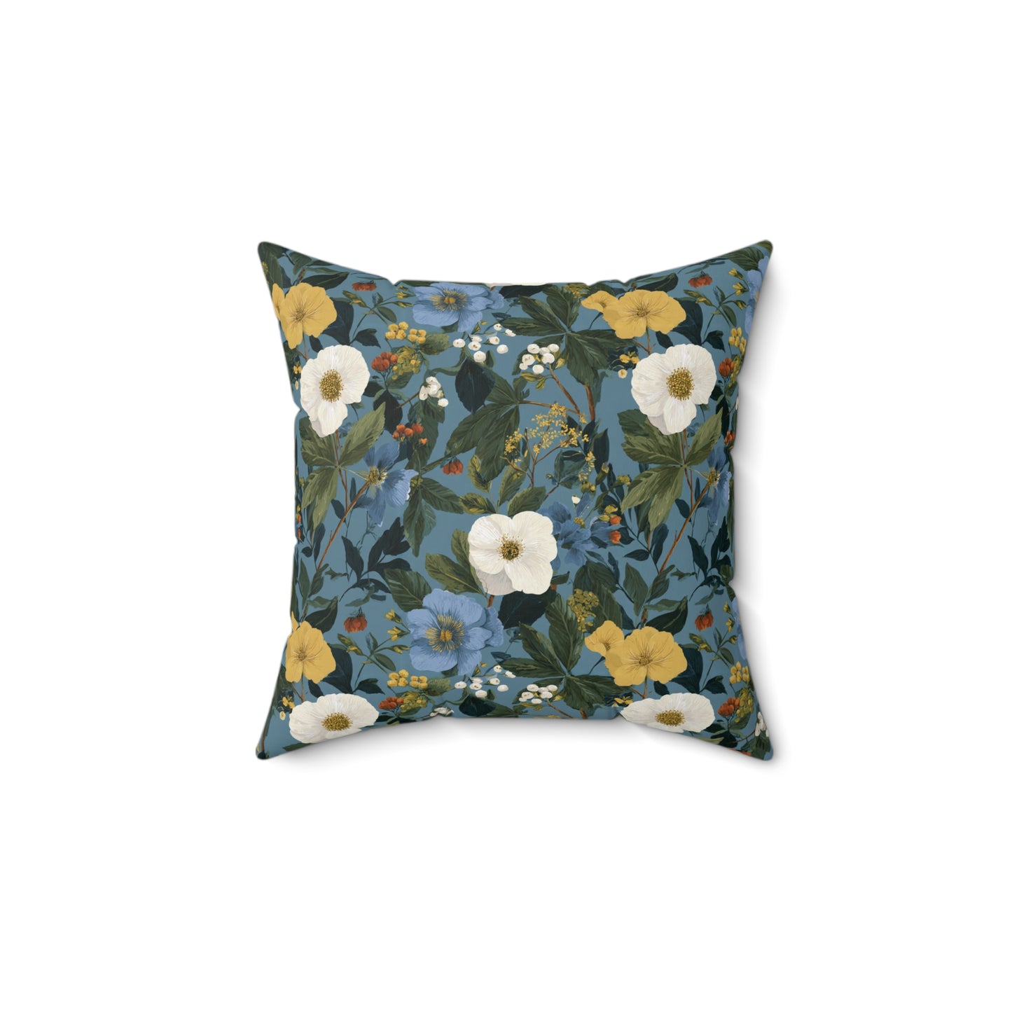 Blue Floral Pattern Pillow | Vintage Botanical Throw Pillow