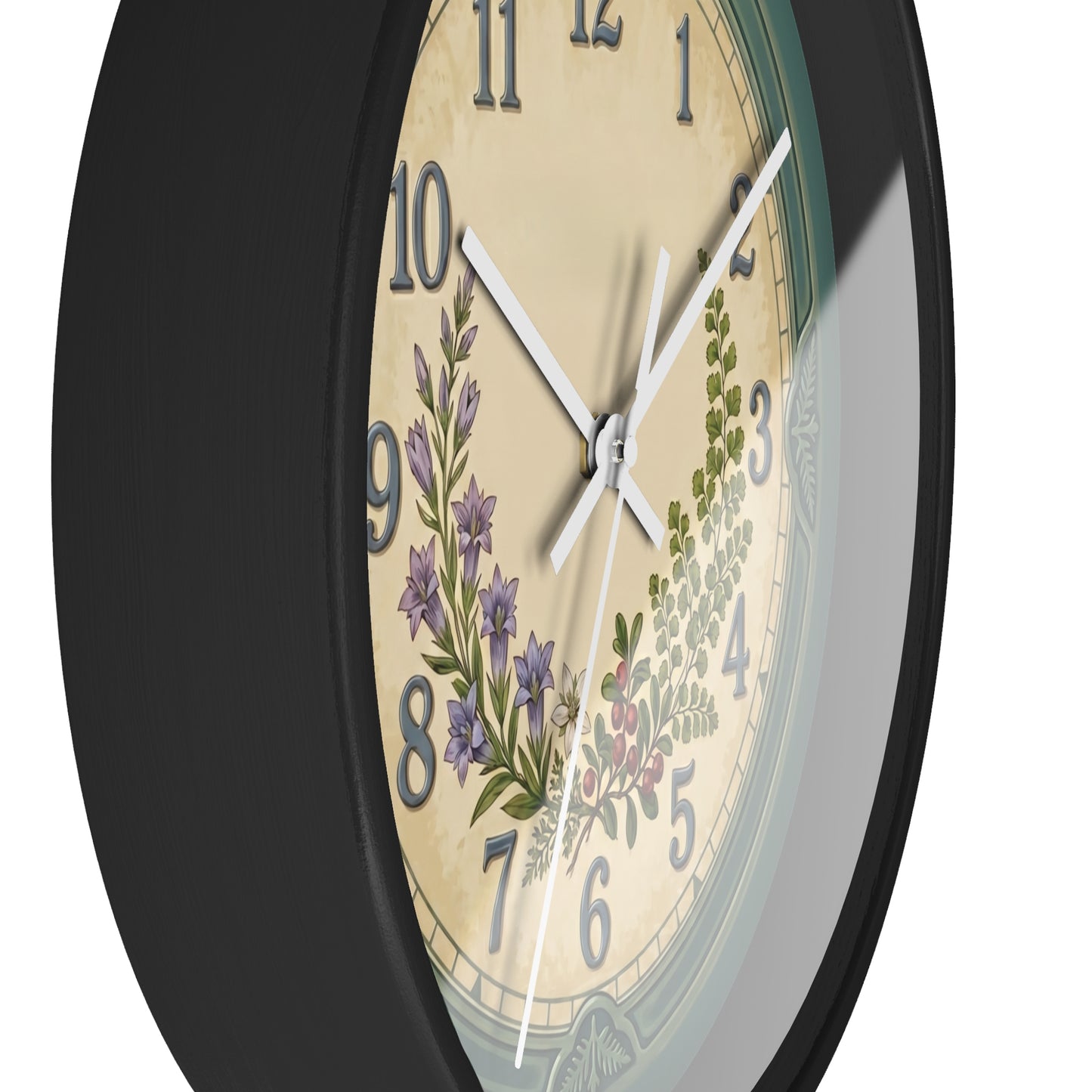 Coastal Turquoise Botanical Wall Clock | Lavender, Fern & Berries Clock