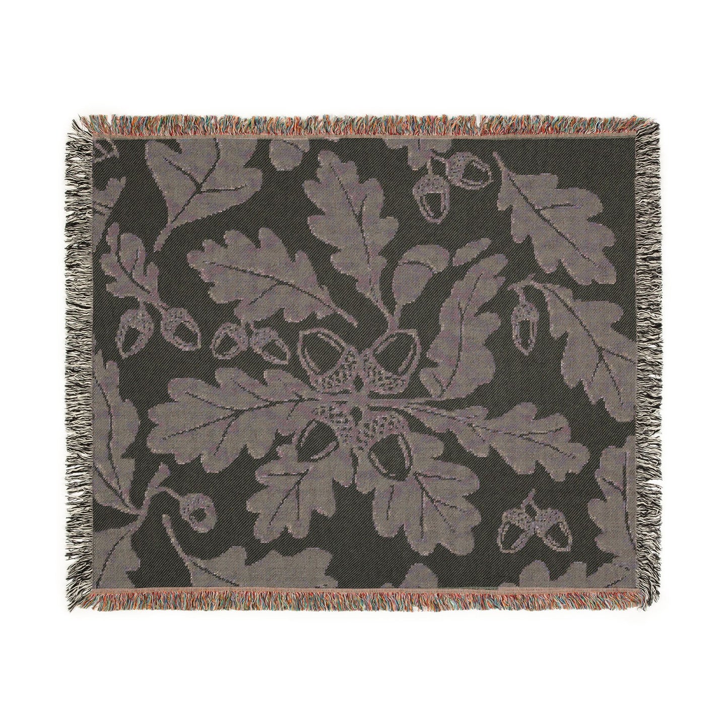 Oak Leaf Acorn Pattern Woven Blanket | Botanical Throw, Autumn Decor
