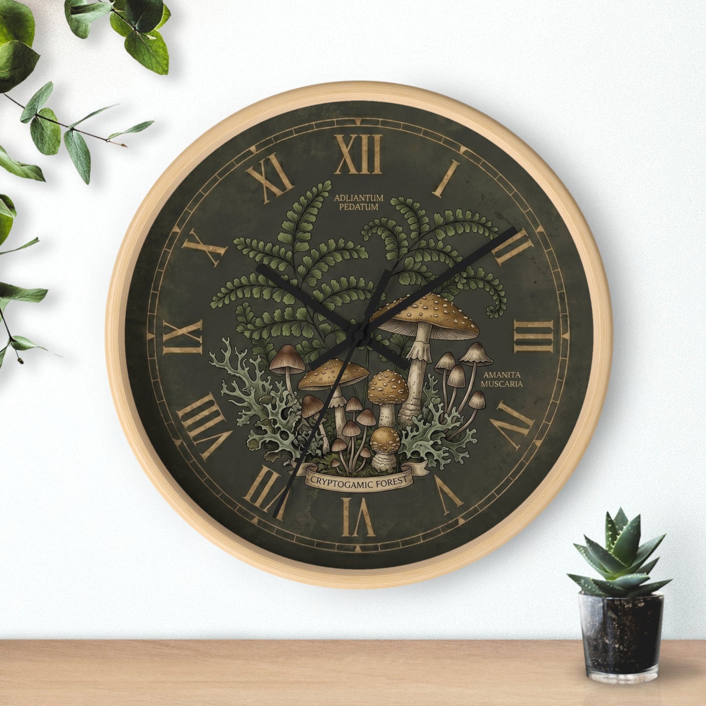 Mushroom Botanical Wall Clock | Vintage Fern Illustration