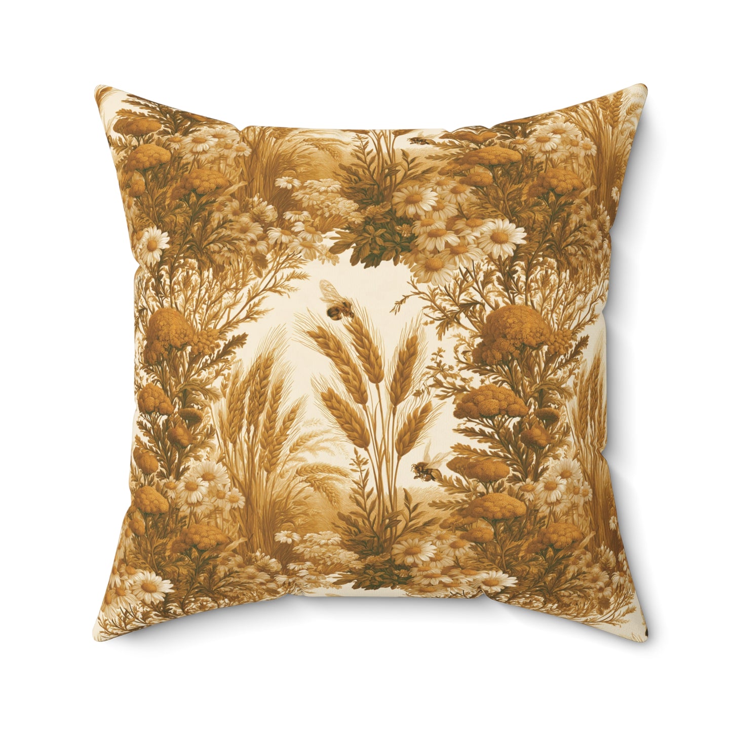 Vintage Yellow Floral Meadow Pillow | Golden Botanical Square Pillow