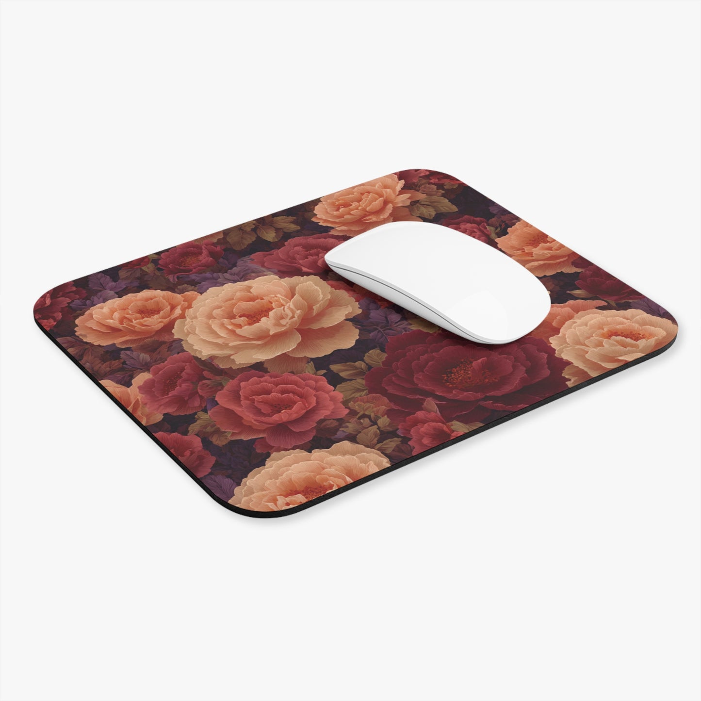 Vintage Rose Floral Mouse Pad | Burgundy Peach Garden Pattern