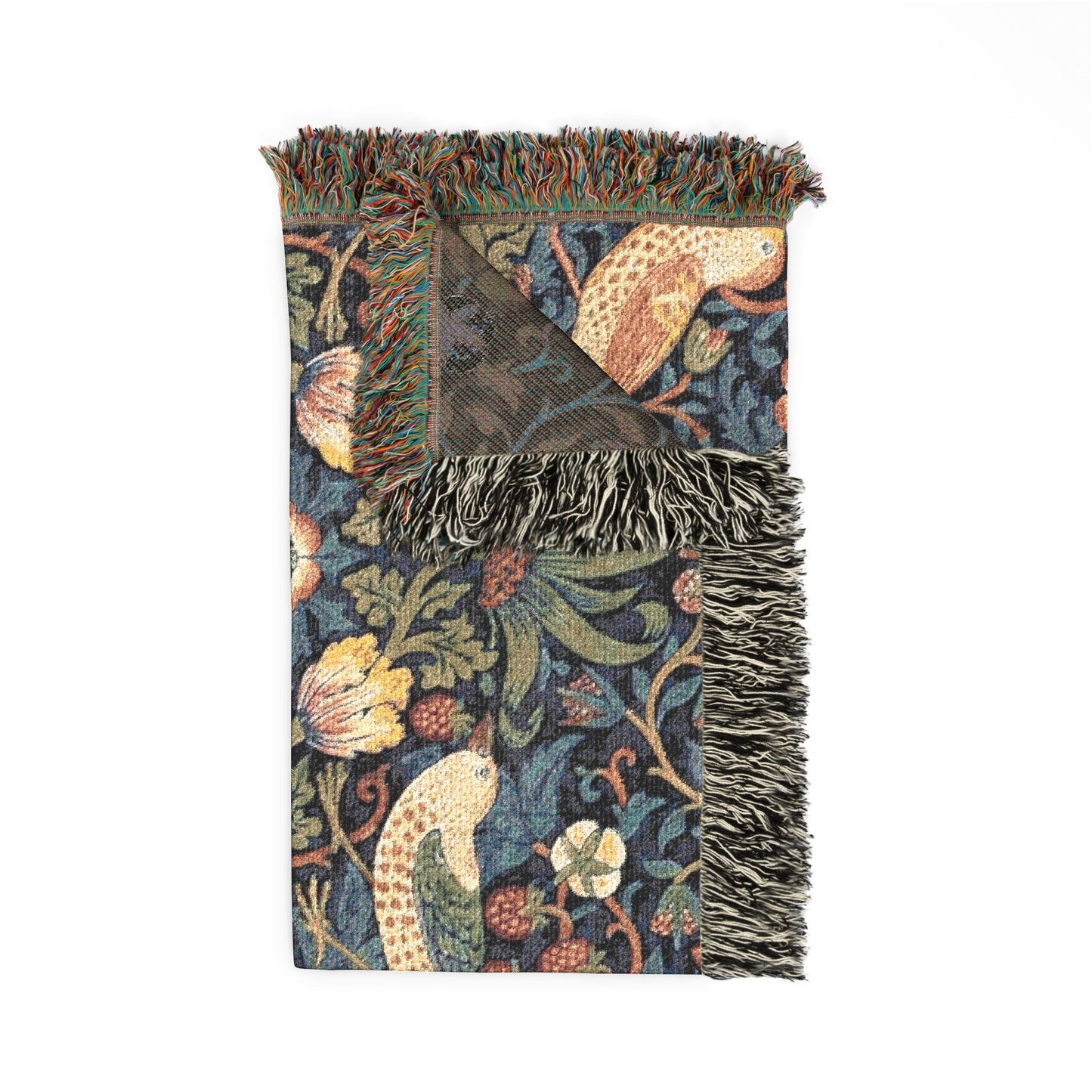 William Morris Style Bird and Floral Woven Blanket | Tapestry Throw