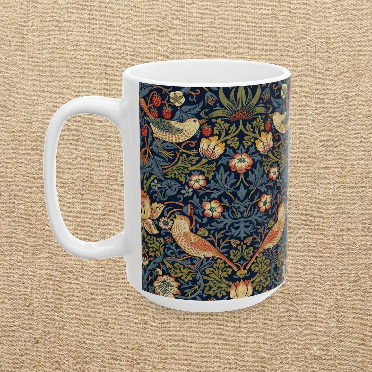 William Morris Style Strawberry Thief Pattern Mug | Bird Floral Ceramic Mug