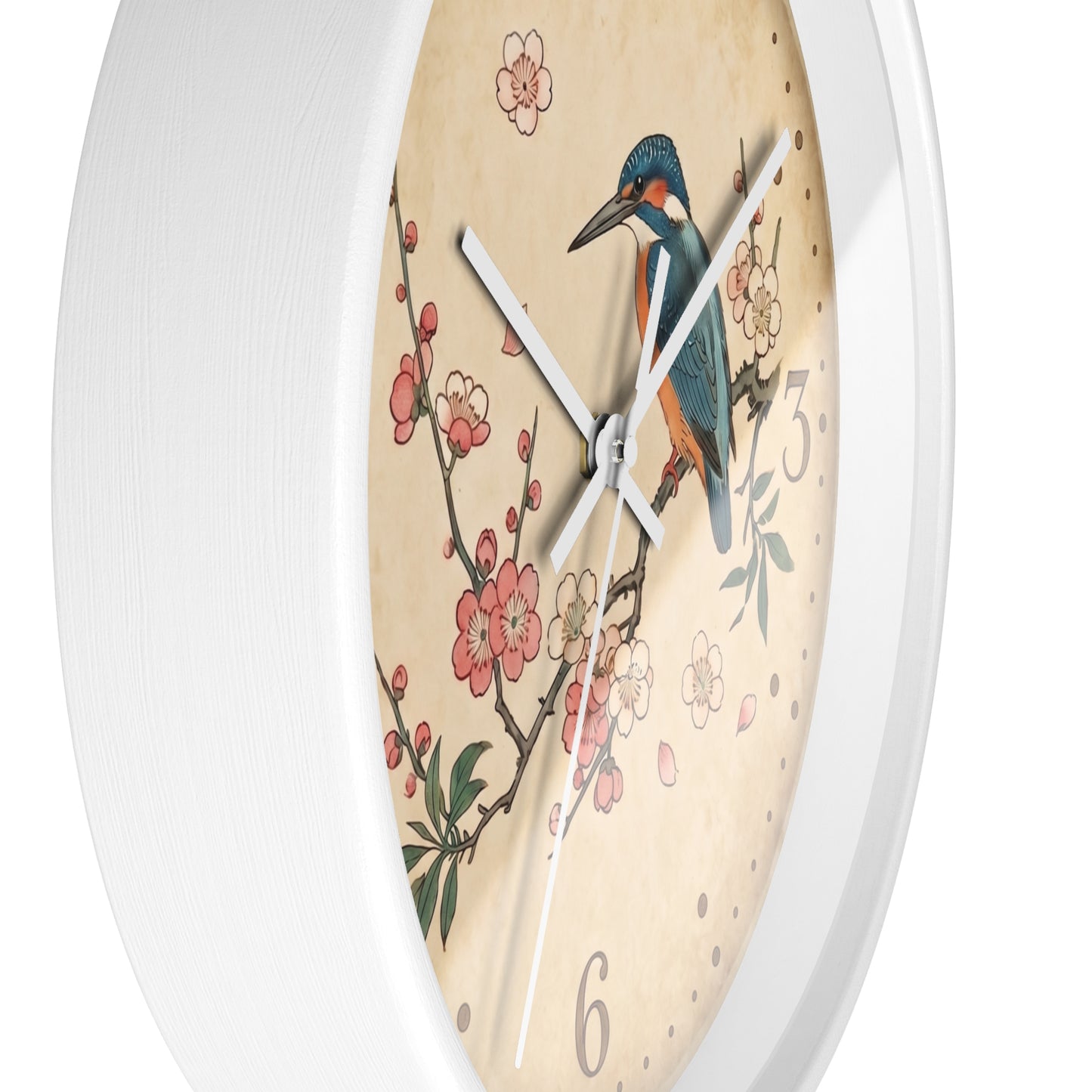 Kingfisher on Cherry Blossom Wall Clock | Kacho-ga Vintage Japanese Bird Floral Clock