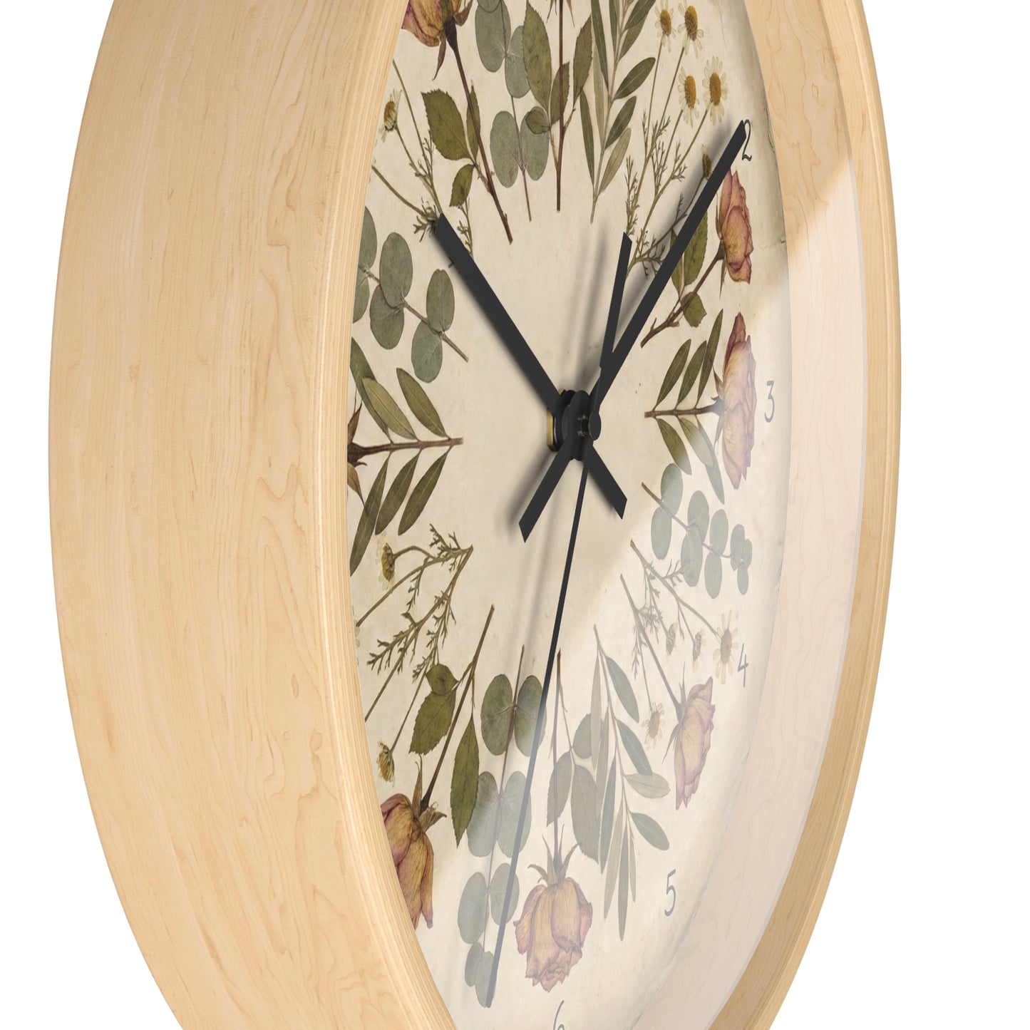 Vintage Dried Roses Wall Clock | Floral Botanical Eucalyptus Design