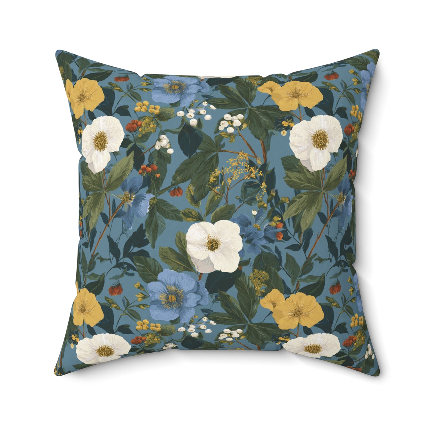 Blue Floral Pattern Pillow | Vintage Botanical Throw Pillow