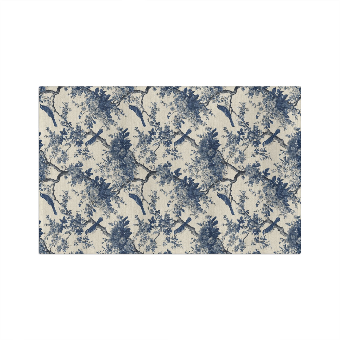 Blue Toile de Jouy Bird Pattern Tea Towel | Vintage Floral Tree Kitchen Towel