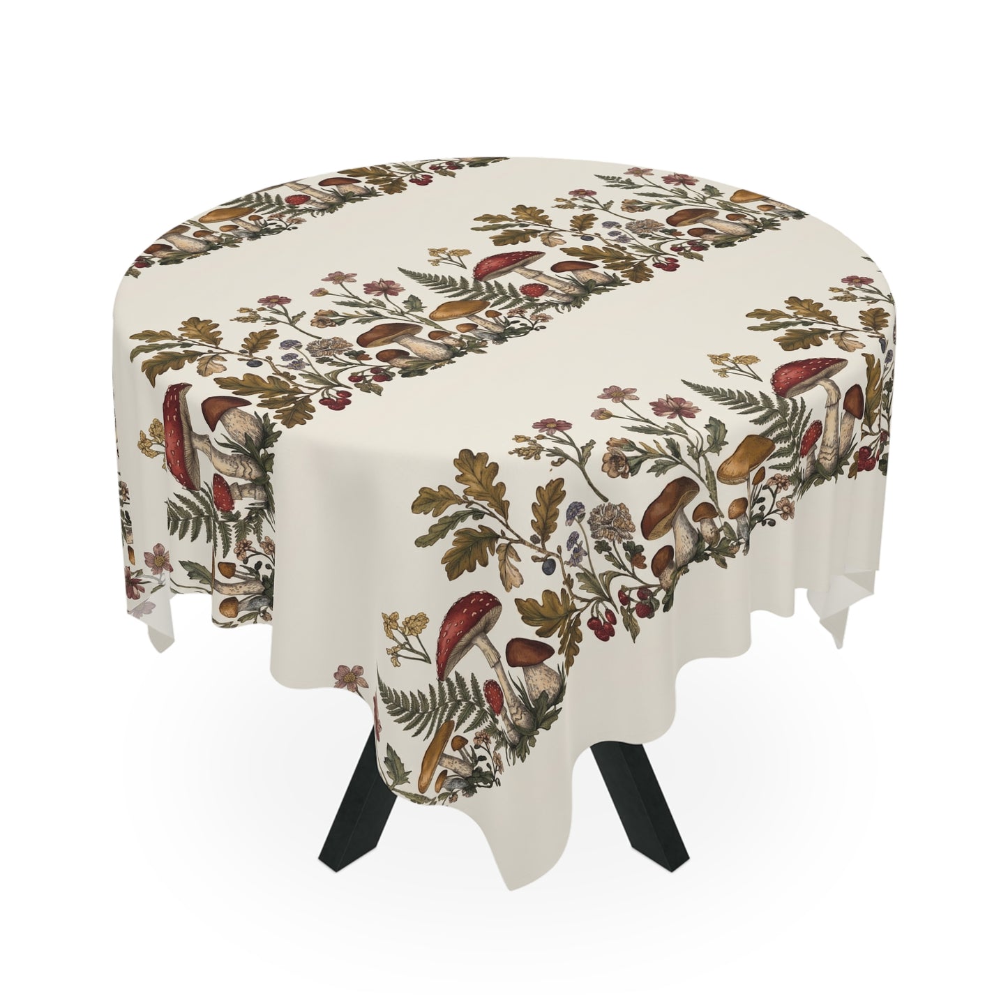 Woodland Mushroom Stripe Tablecloth | Autumn Forest Foliage