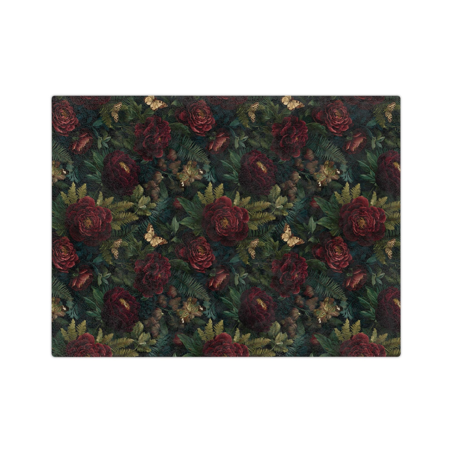 Dark Red Rose Floral Blanket | Vintage Botanical Pattern