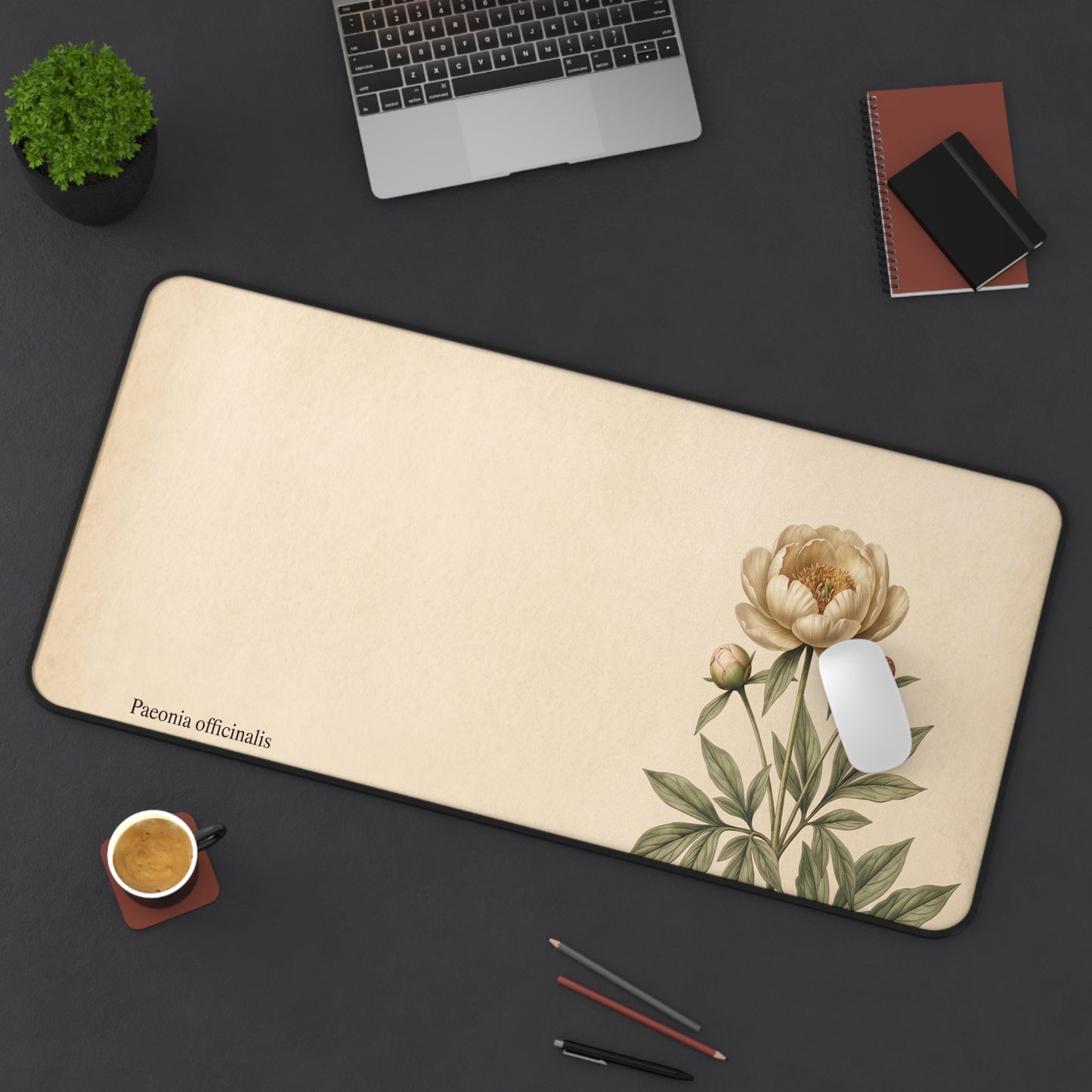 Vintage Peony Illustration Desk Mat | Botanical Floral Mousepad