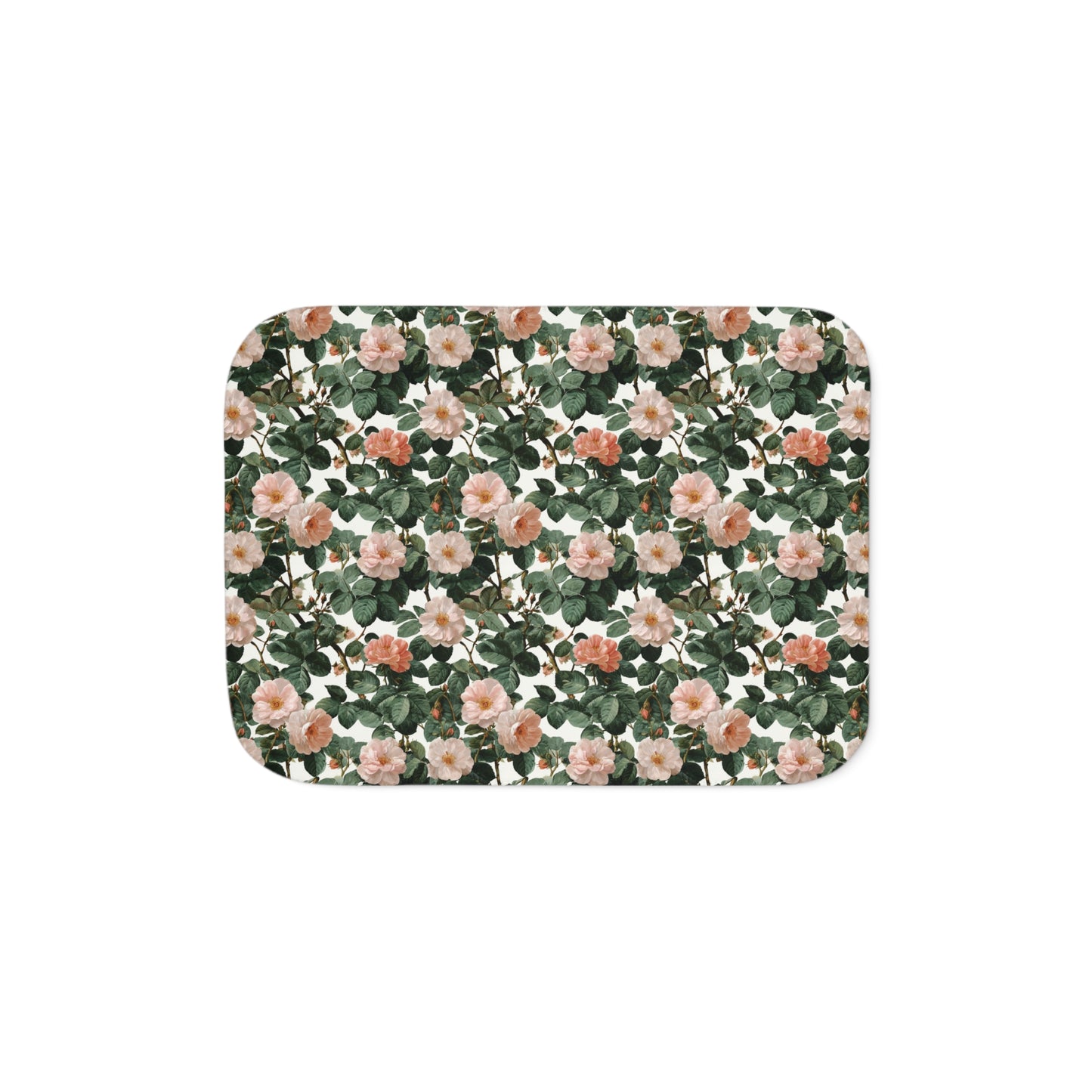 Roses Blossom Floral Sherpa Blanket | Green Leaves, Cozy Reversible Throw