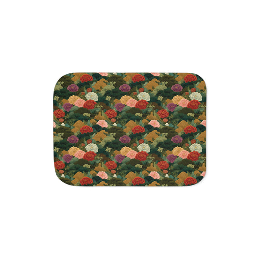 Spring Floral Pattern Sherpa Blanket | Cozy Cottagecore Peony Design