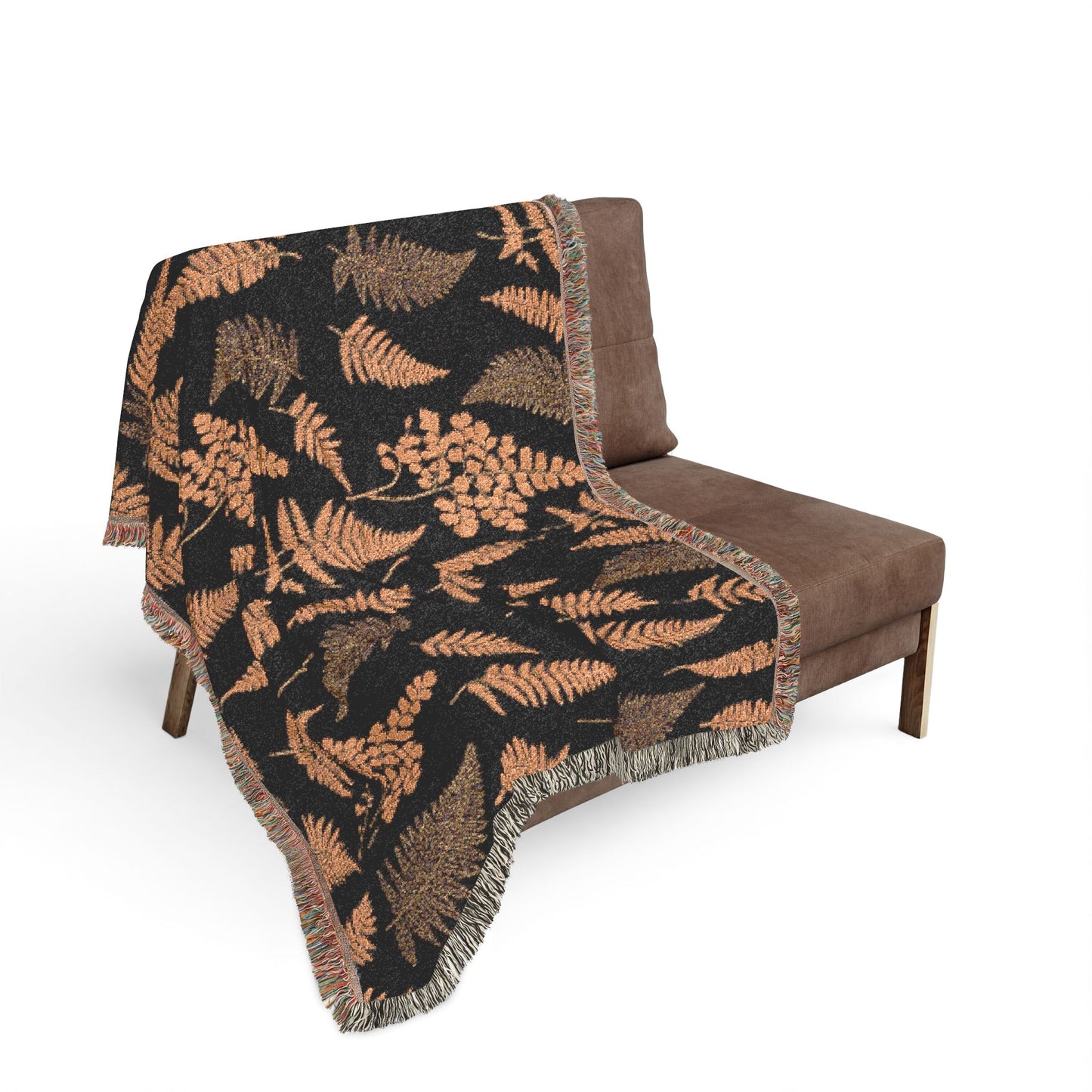 Dark Botanical Pattern Woven Blanket | Rustic Woodland Tapestry Throw